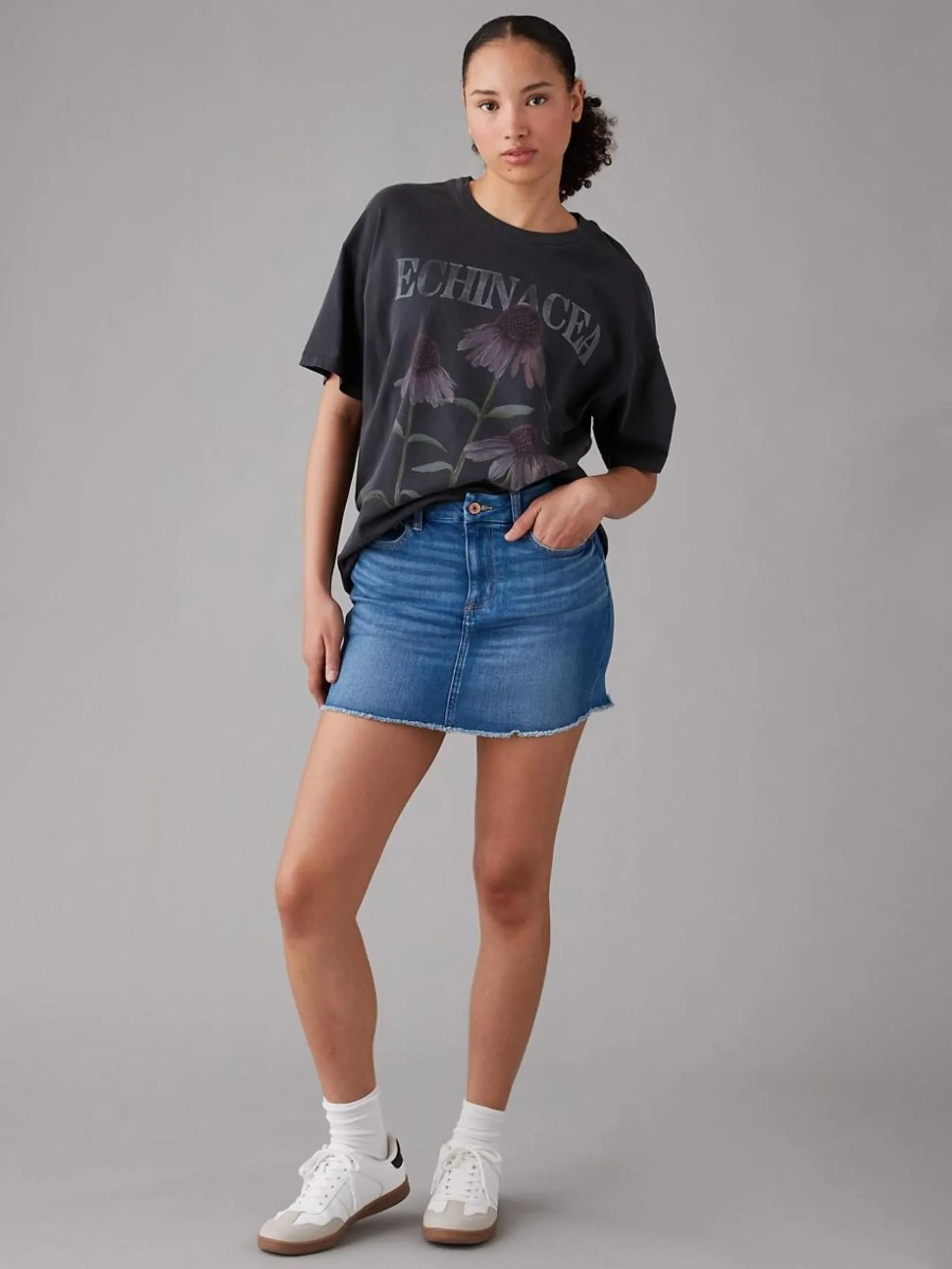 AMERICAN EAGLE WOMEN CURVY HIGH RISE MINI SKIRT 947 MEDIUM INDIGO