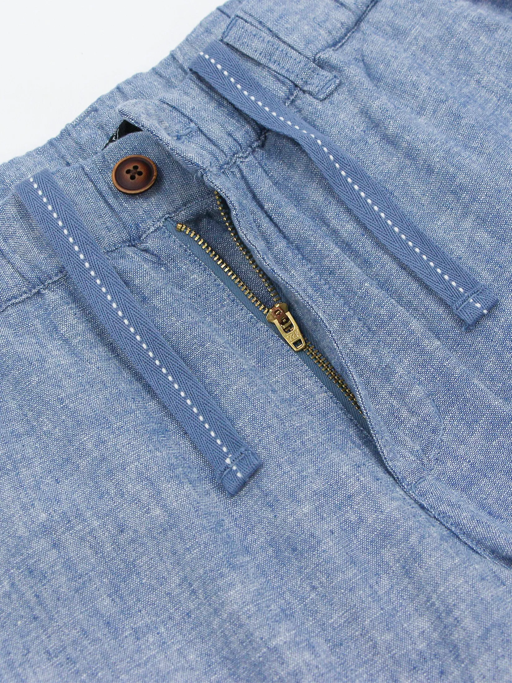 GIORDANO Men's Slim Linen Bermuda Shorts Indigo blue x White