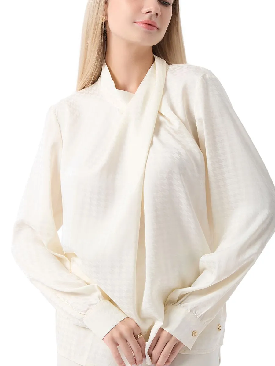 ESPADA Jacquard Blouse with Drapping Collar Details Women Ivory