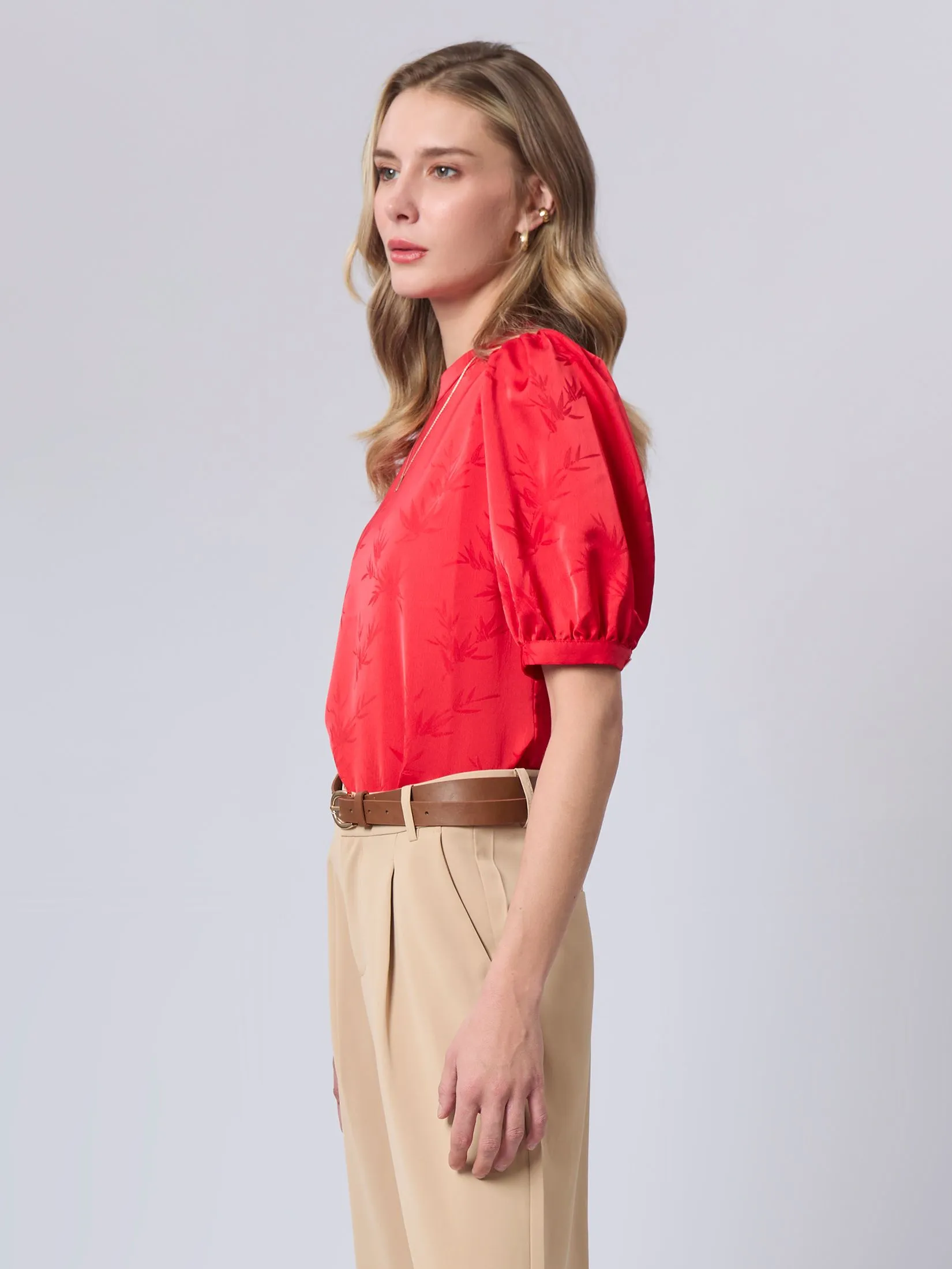 ESPADA Oriental Floral Blouse Women Red