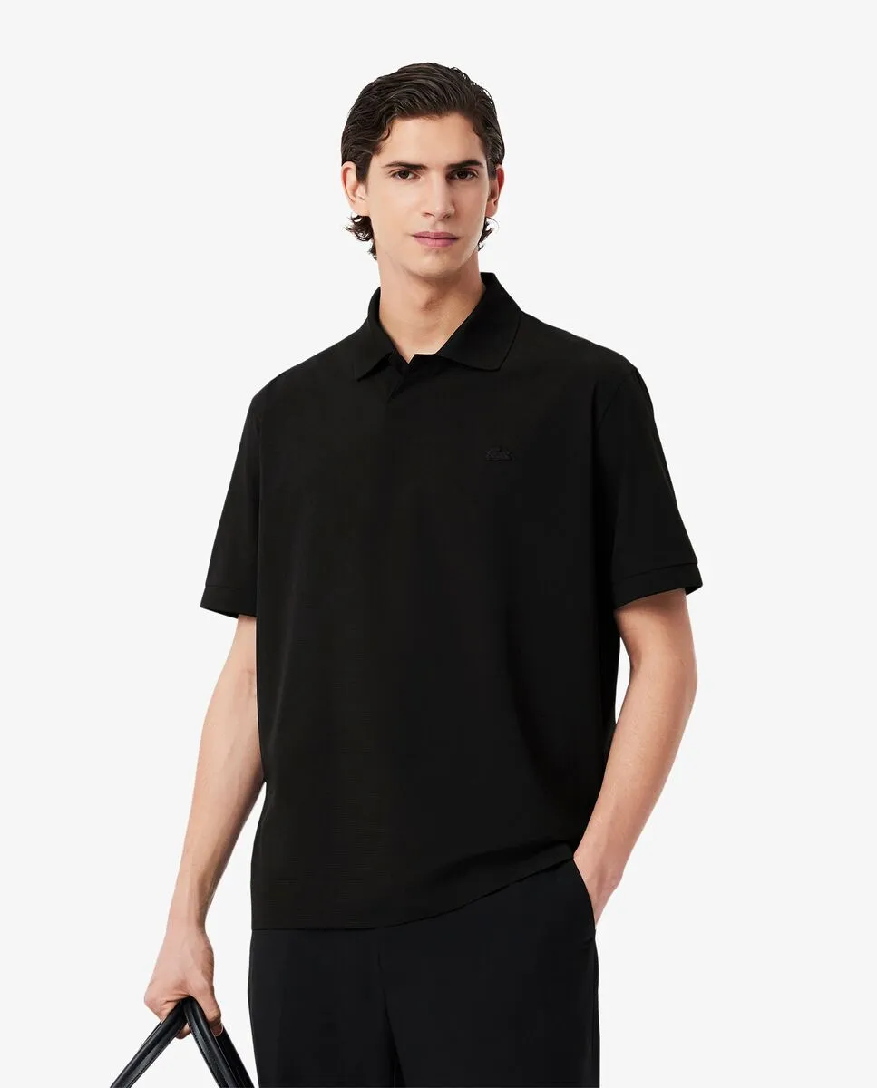 LACOSTE Loose Fit Mesh Polo Shirt Black Size - 2
