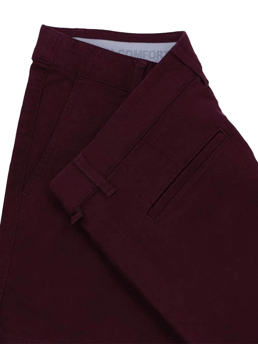 GIORDANO Women's Twill Mid-Rise Slim Fit Pocket Shorts (180 Elastic Waistband) Burgundy red