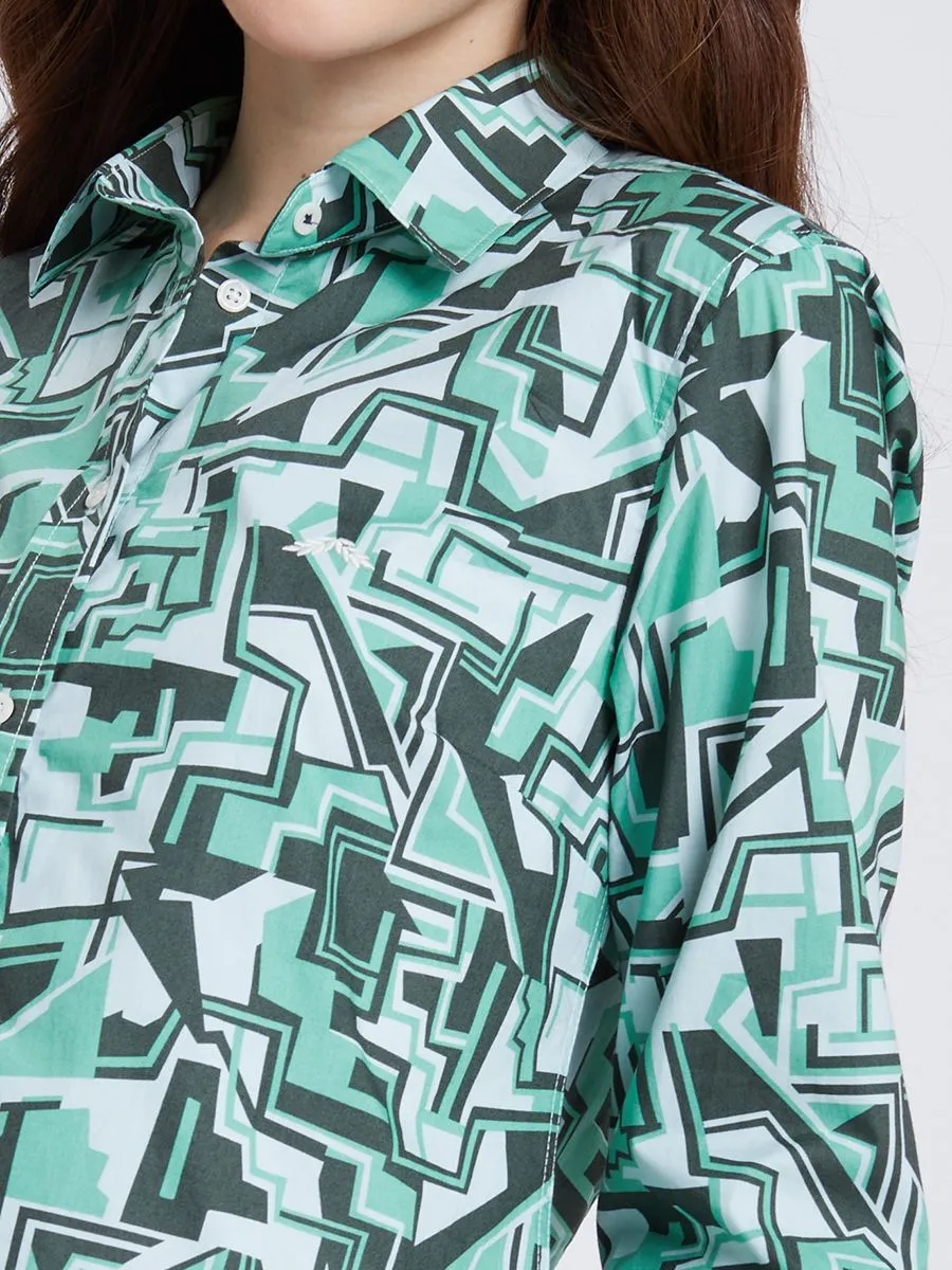 ALUMNUS Women Shirt Long Sleeves Graphic Printed Green