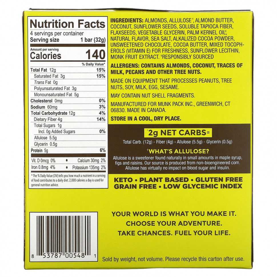 Munk Pack, Keto Granola, батончики с миндальным маслом и какао, 4 батончика по 32 г (1,12 унции)