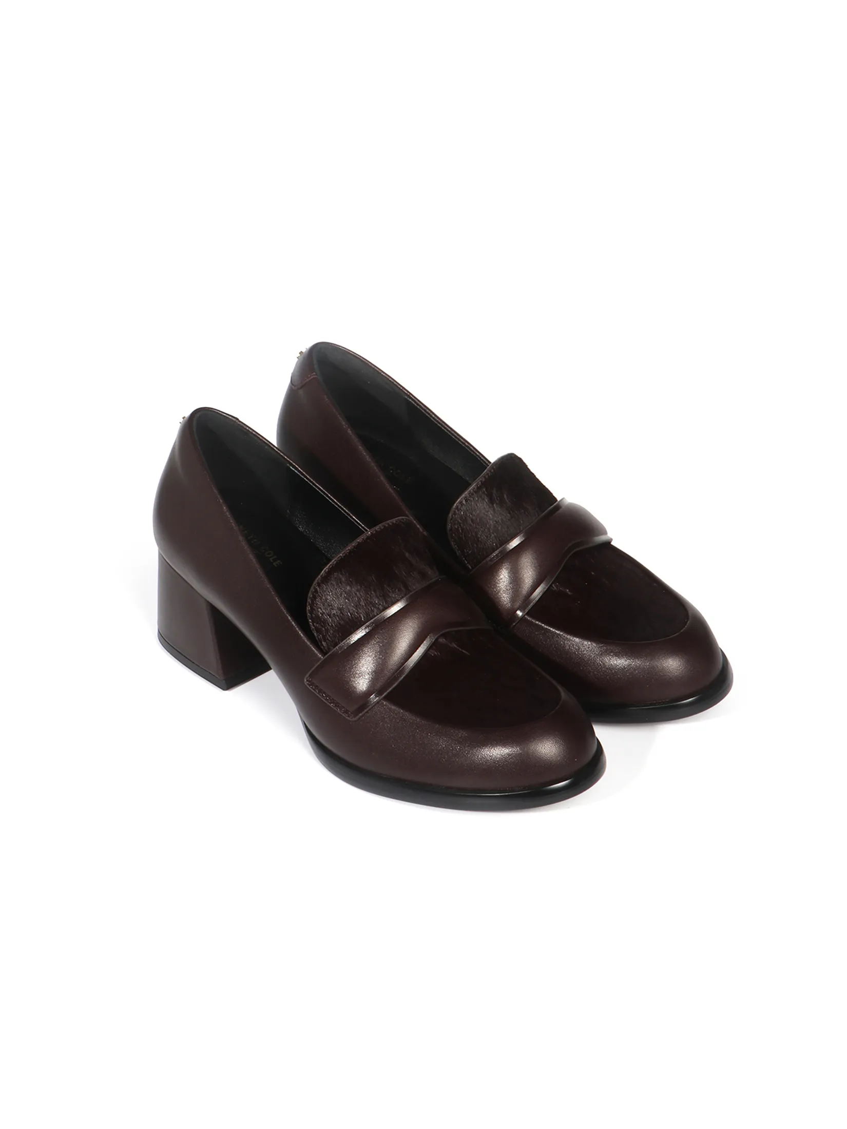 KENNETH COLE WOMEN HEELS ALINA LOAFER X ANNE THONGPRASOM /CHOCOLATE/CALF HAIR