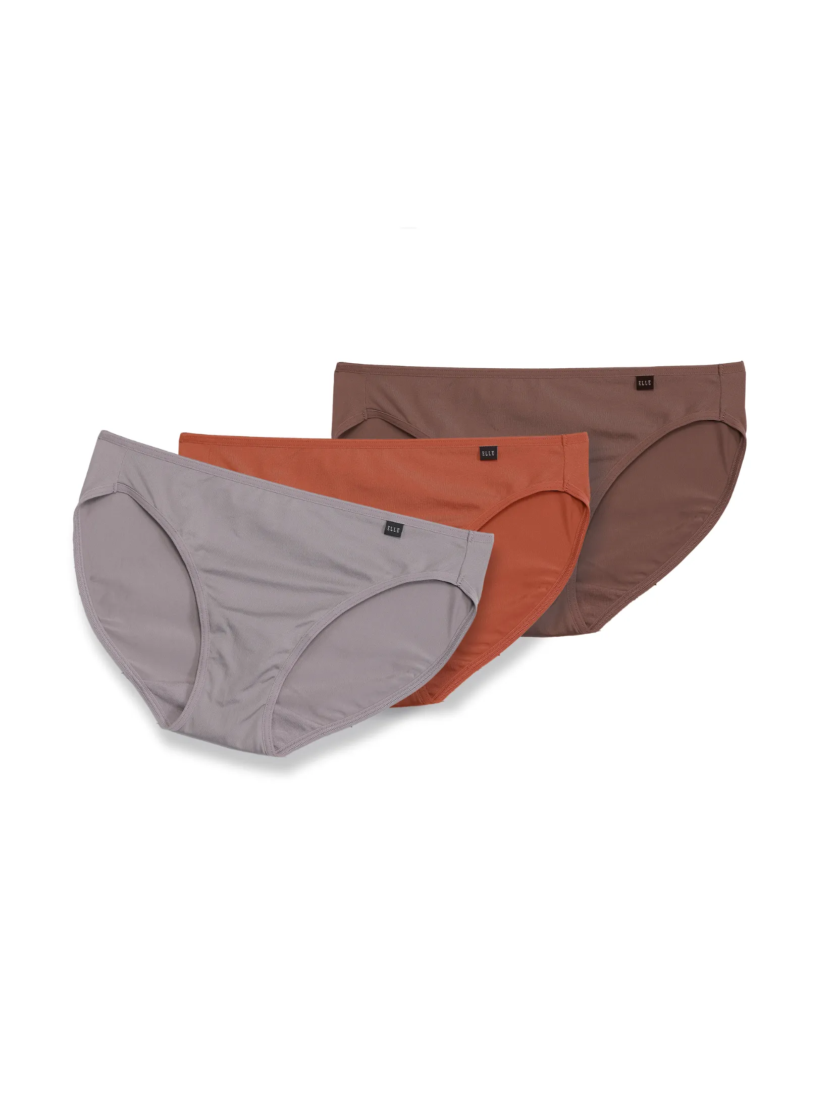 ELLE LINGERIE Pack 3 pcs Women's Panties Bikini Lowrise style LU2882 - Gray/Orange/Brown