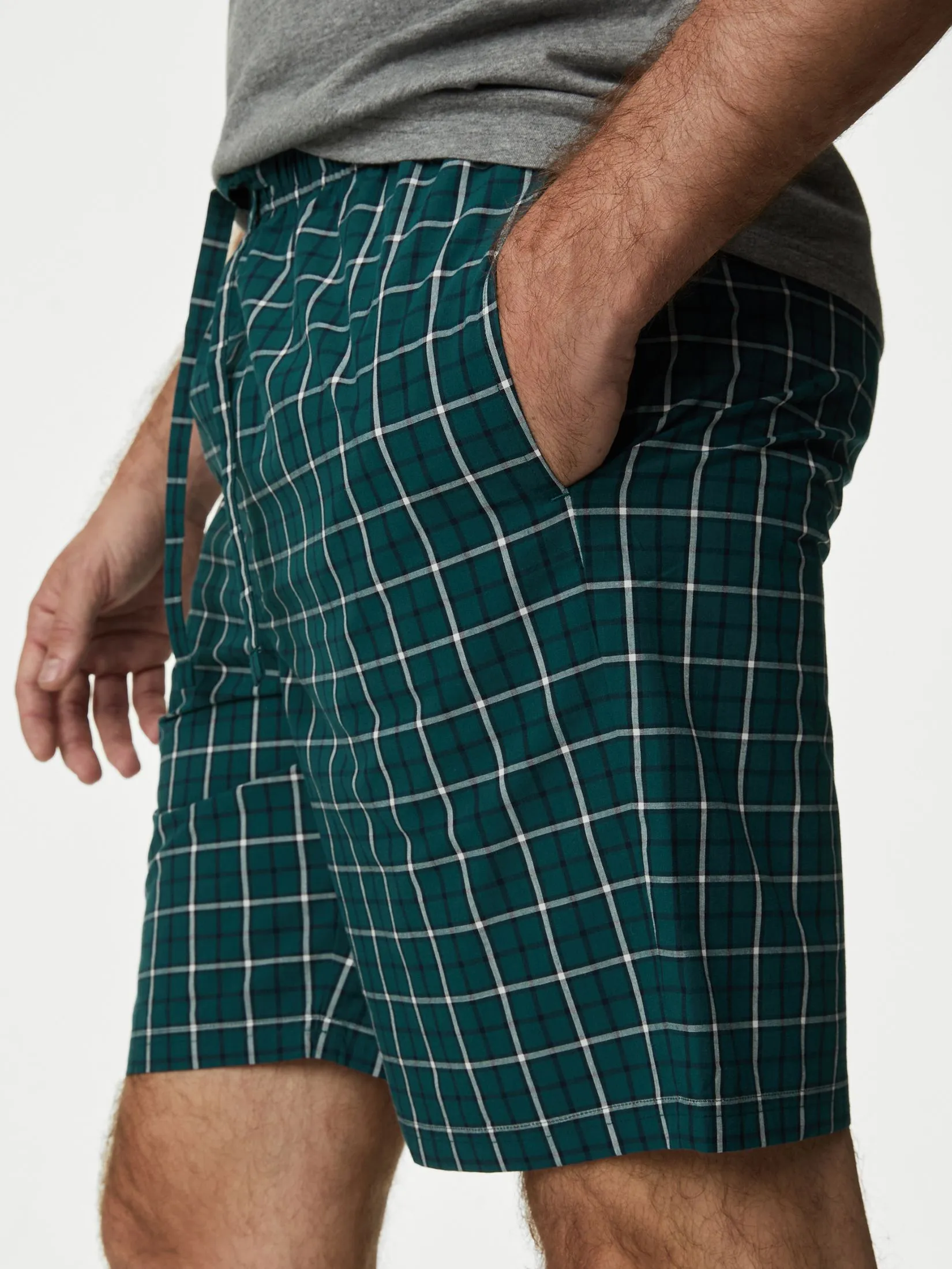 MARKS & SPENCER Men Pyjama Set Pure Cotton Checked Teal Mix