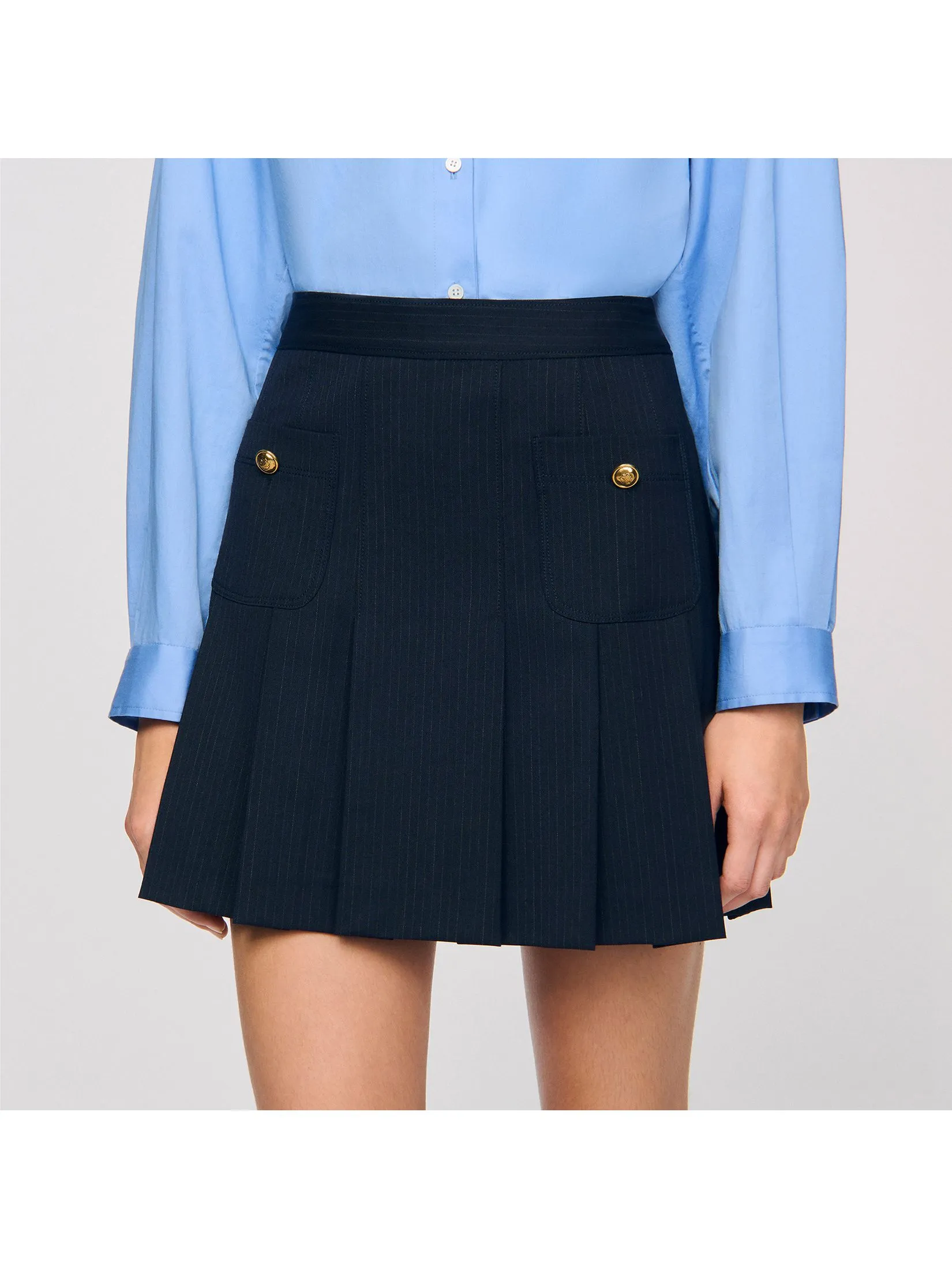 SANDRO Mini Striped Pleated Skirt