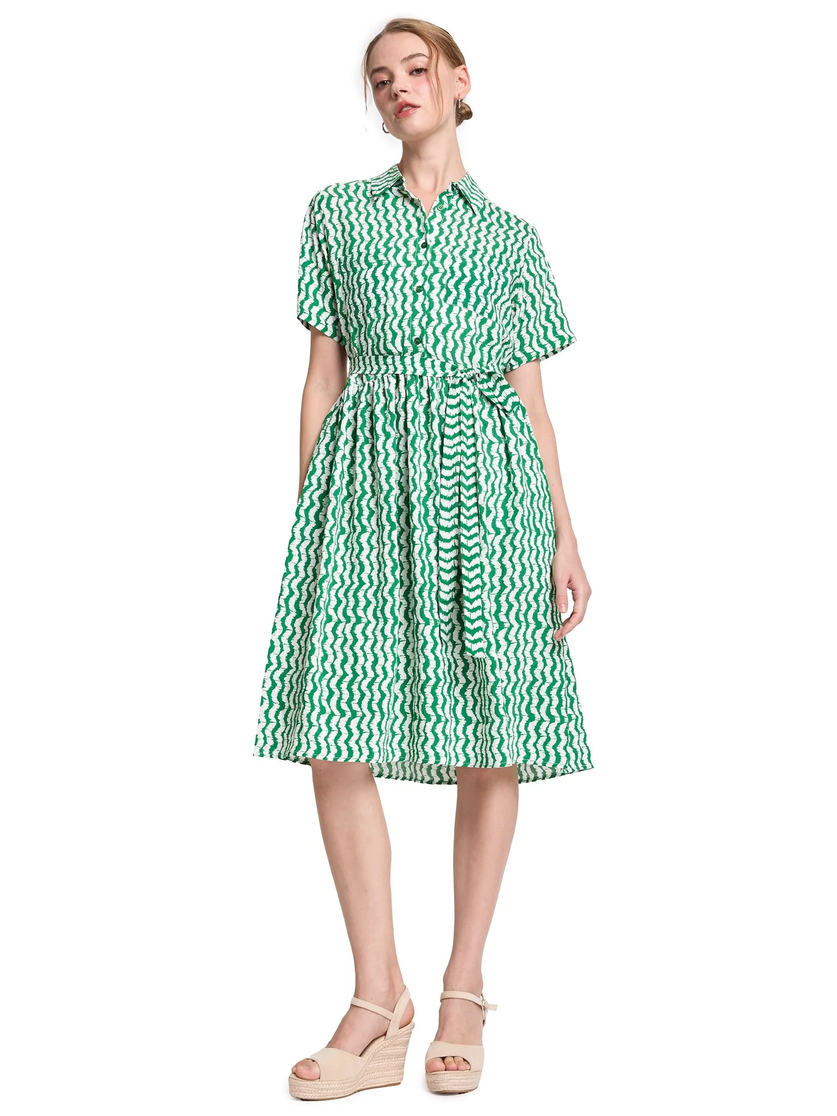 EASY PIECES Women Dress Short Sleeves Button-Up Front Pockets