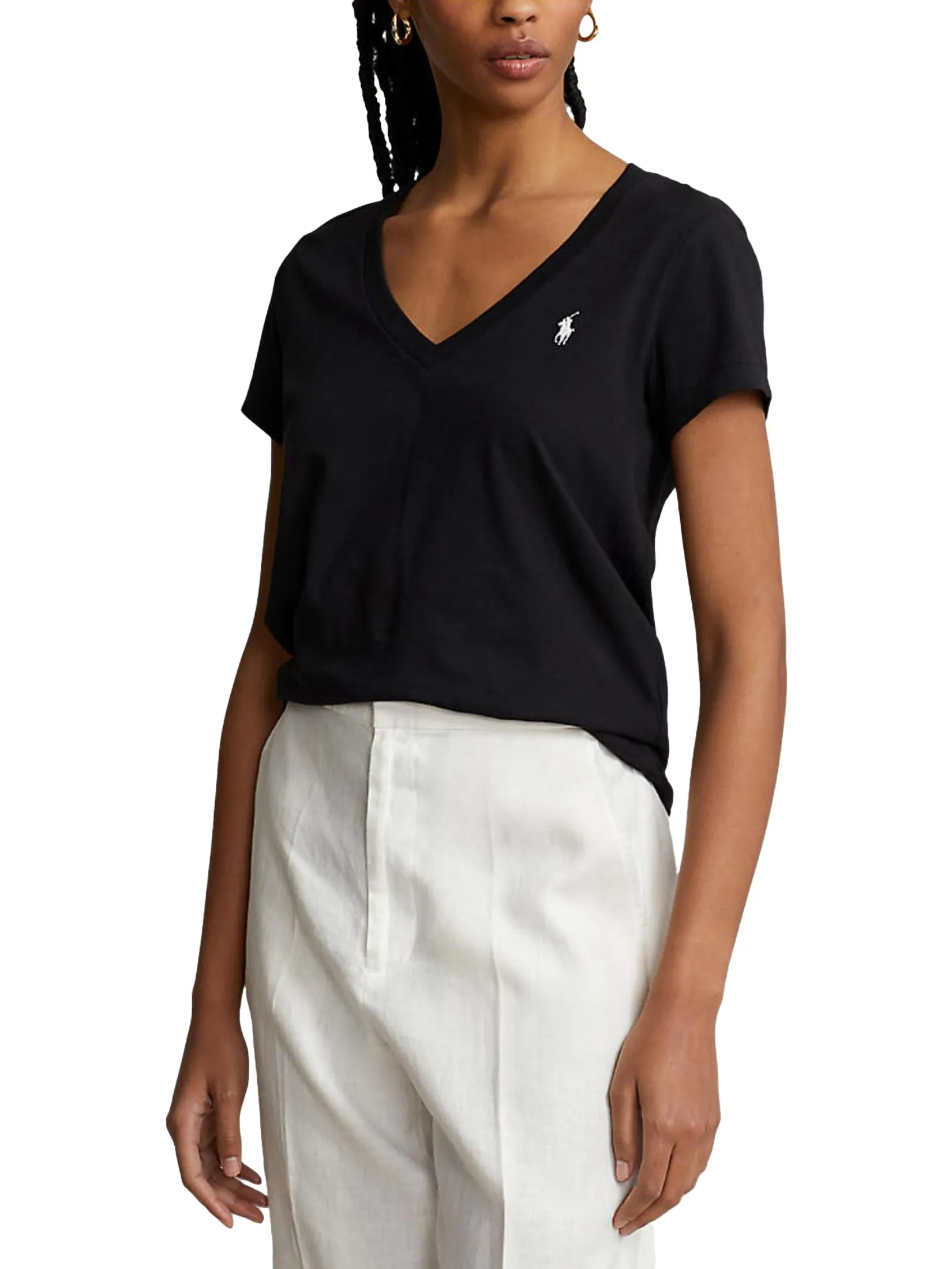 POLO RALPH LAUREN Women Tee-Cotton Jersey V-Neck Tee WMPOKNINCU20698-Black