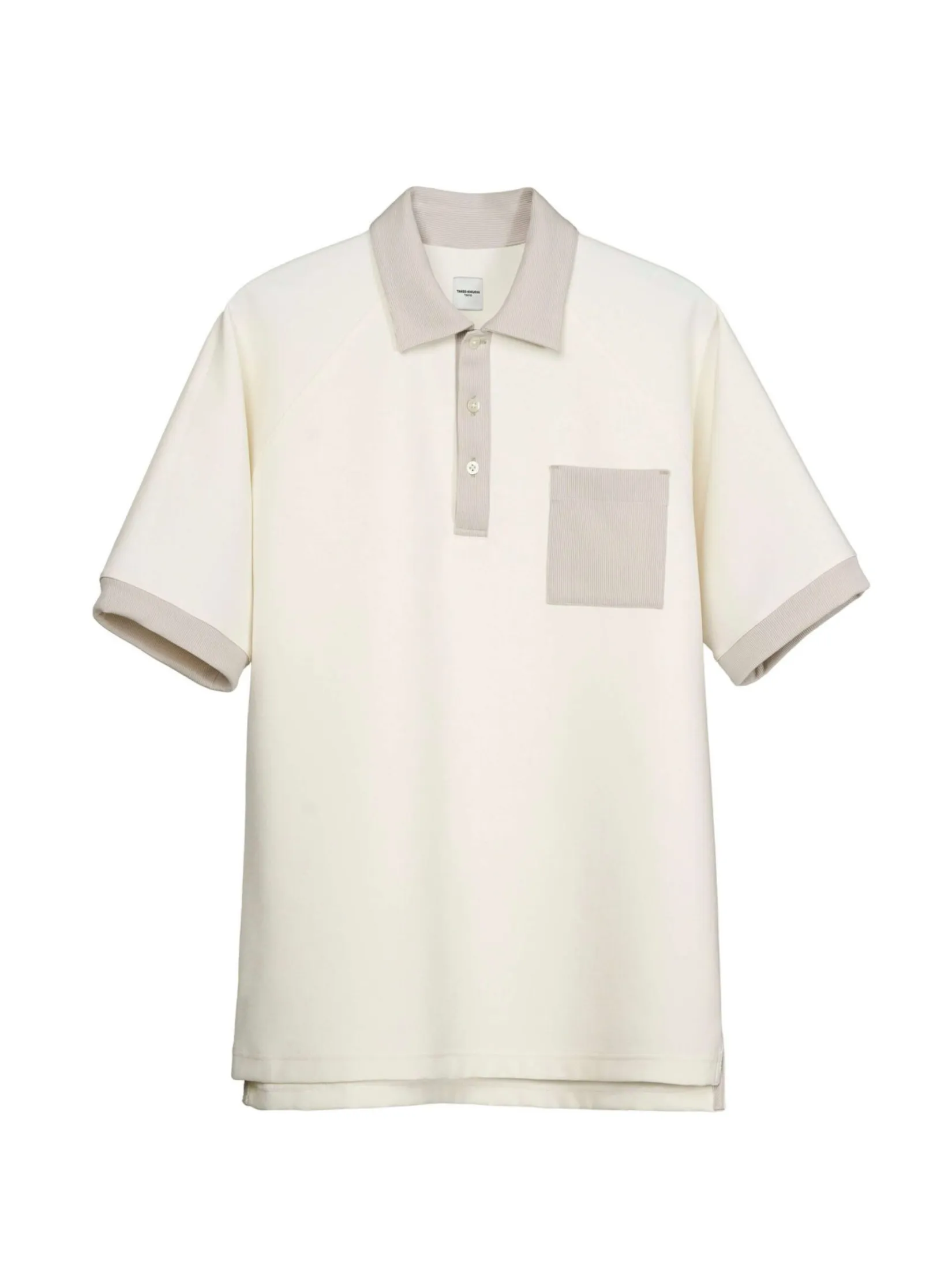 TAKEO KIKUCHI MEN WHITE STRETCH BONDED DOUBLE SS POLO SHIRT
