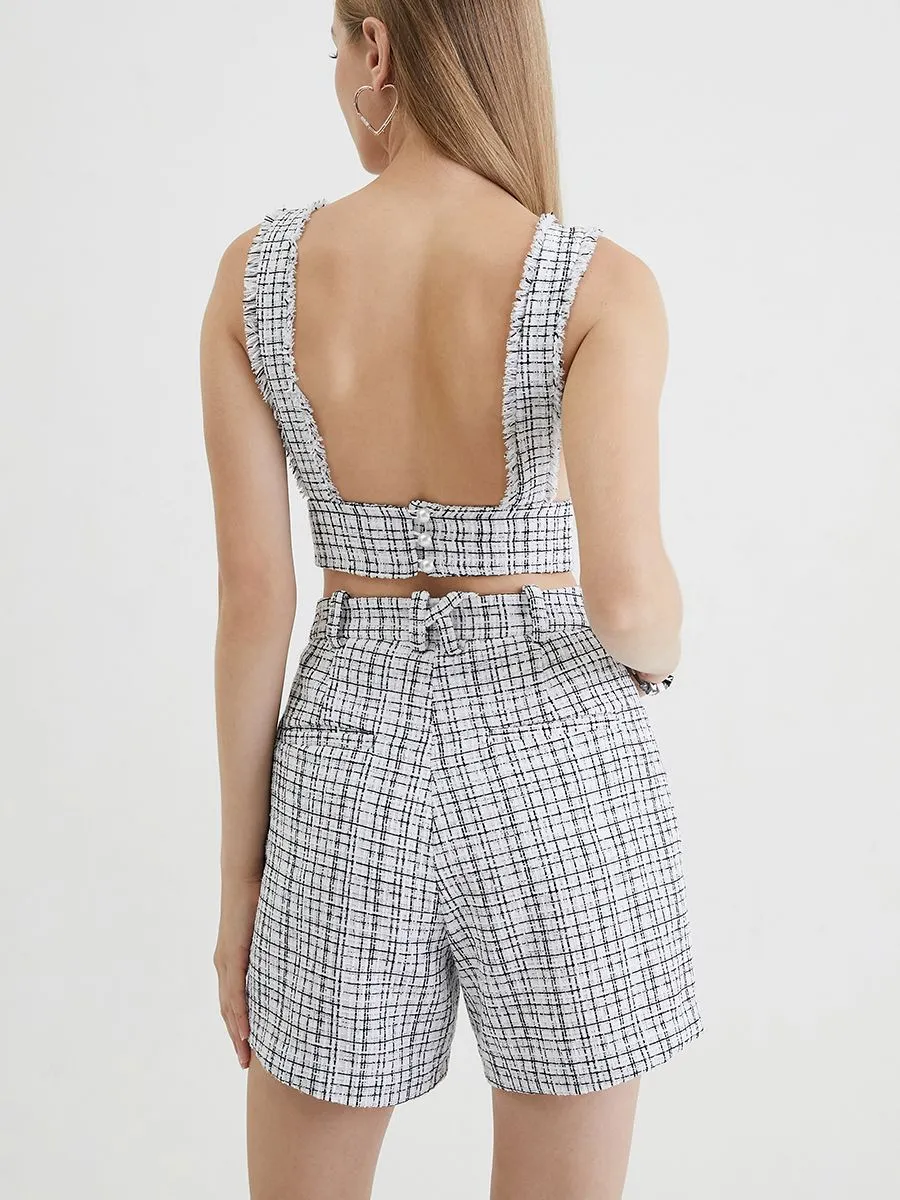 KLOSET (RS24) High Waist Tweed Shorts White