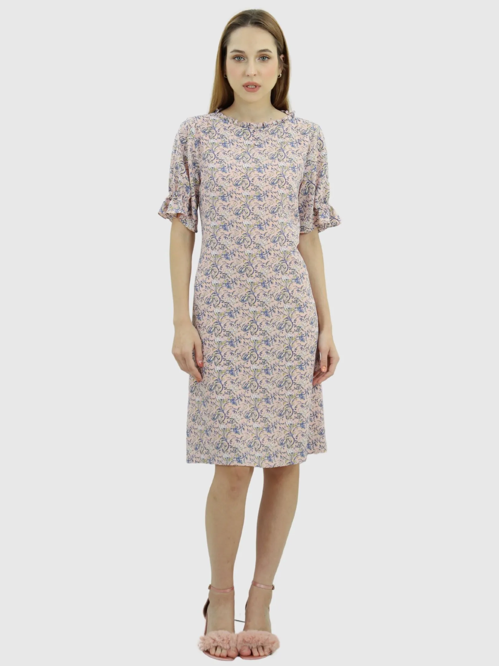 VERONIQA Women Dress Short Sleeves Chiffon Dobby Pink