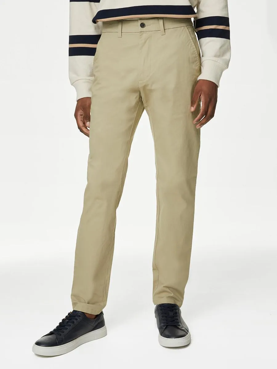 MARKS & SPENCER Men Chinos Pants Tapered Fit Stretch Sandstone