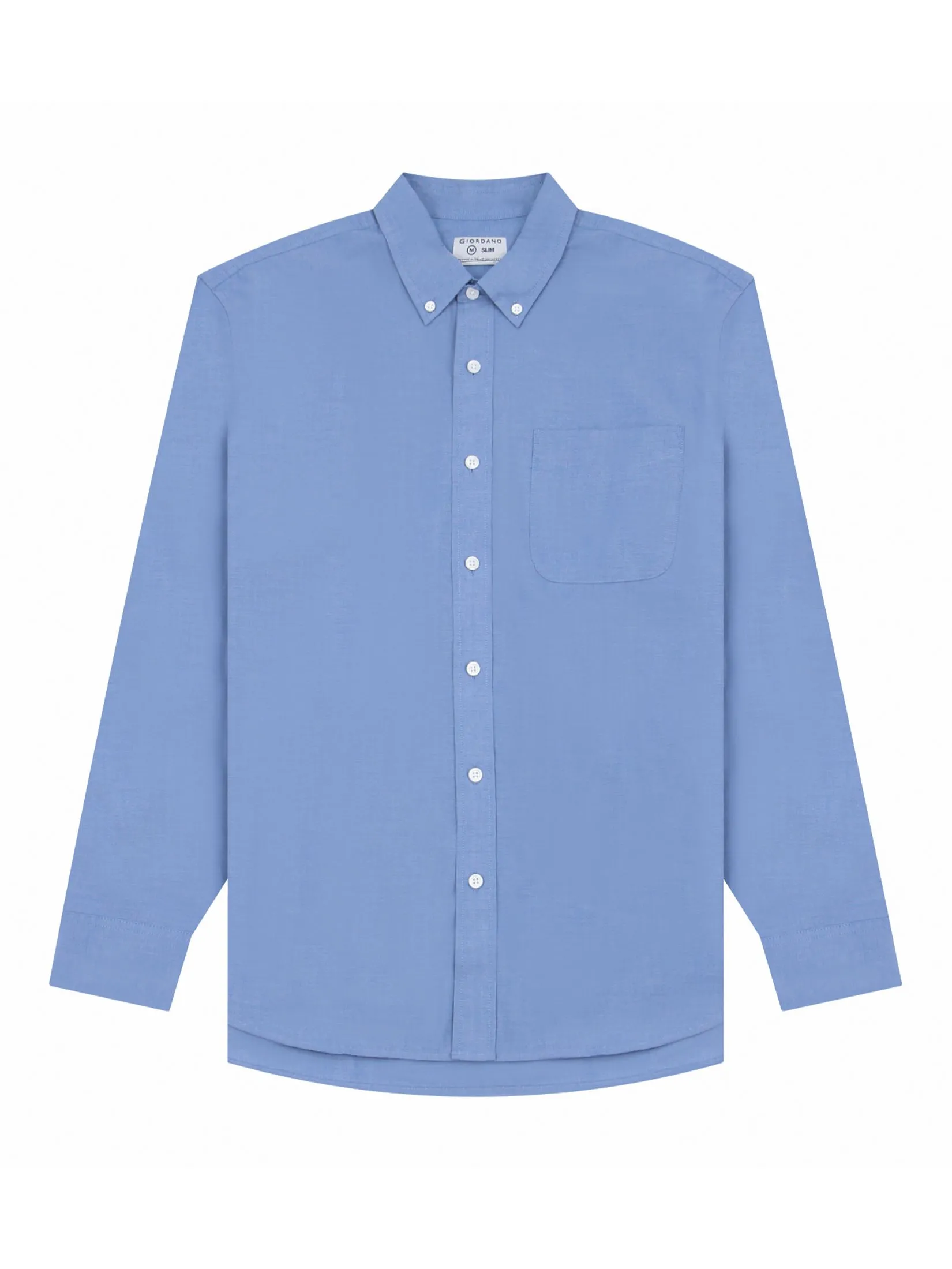 GIORDANO Men's Slim Fit Long Sleeve Stretch Shirt (Poplin) Mid blue