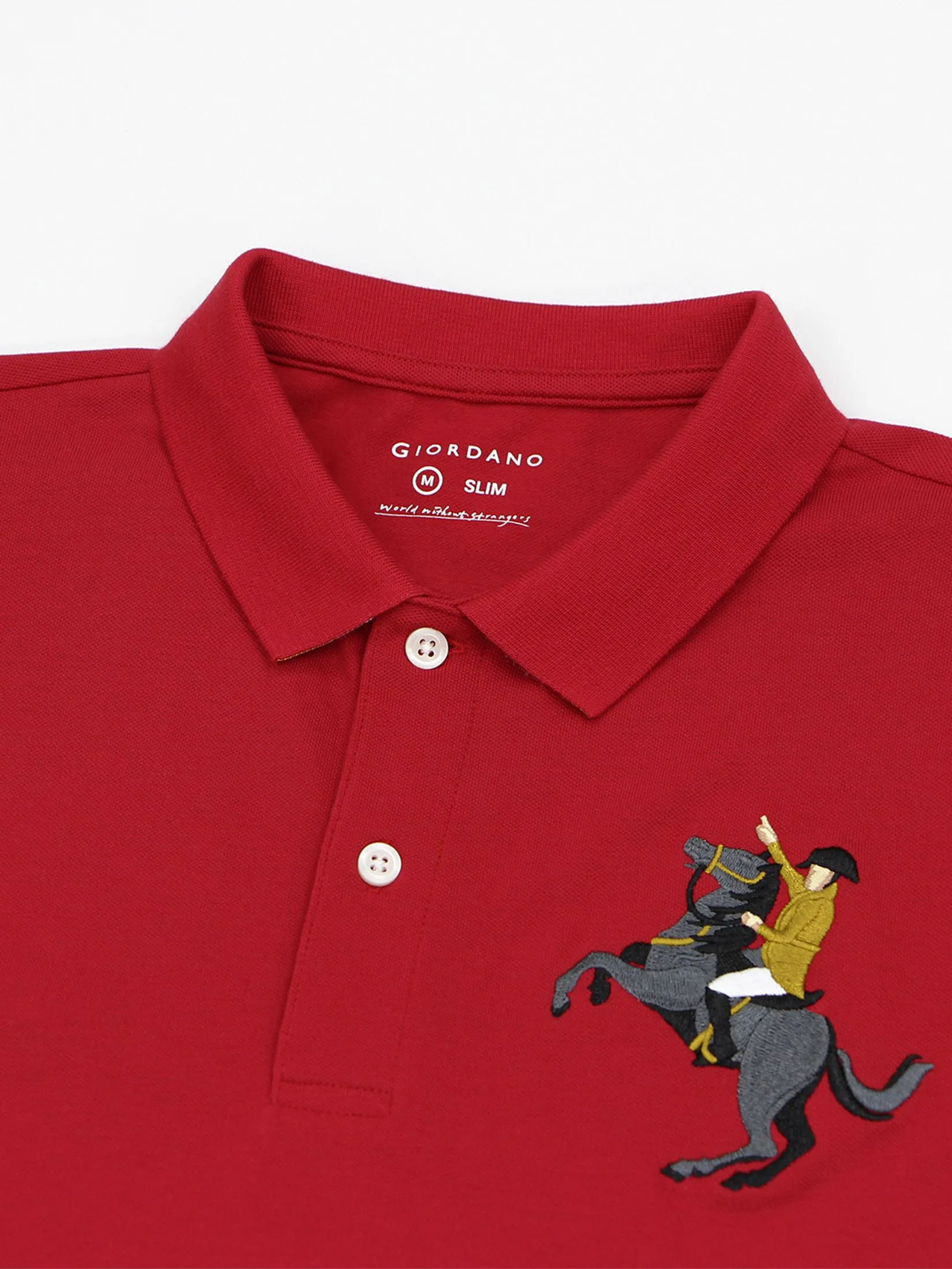 GIORDANO Men's Pique Slim Fit Embroidery Napoleon Polo Haute red