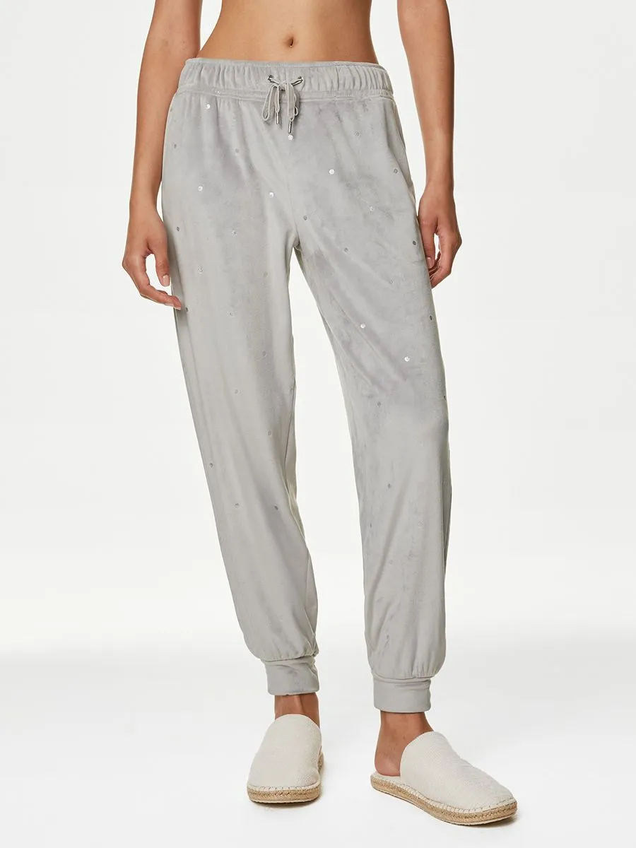 MARKS & SPENCER Women Joggers Flexifit Velour Polka Dot Lounge Medium Grey