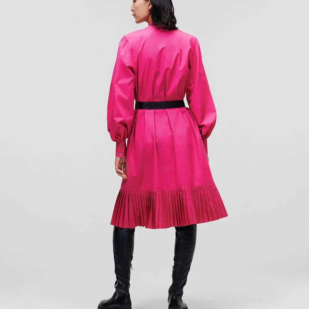 KARL LAGERFELD KL Pleated Hem Shirt Dress Fuchsia