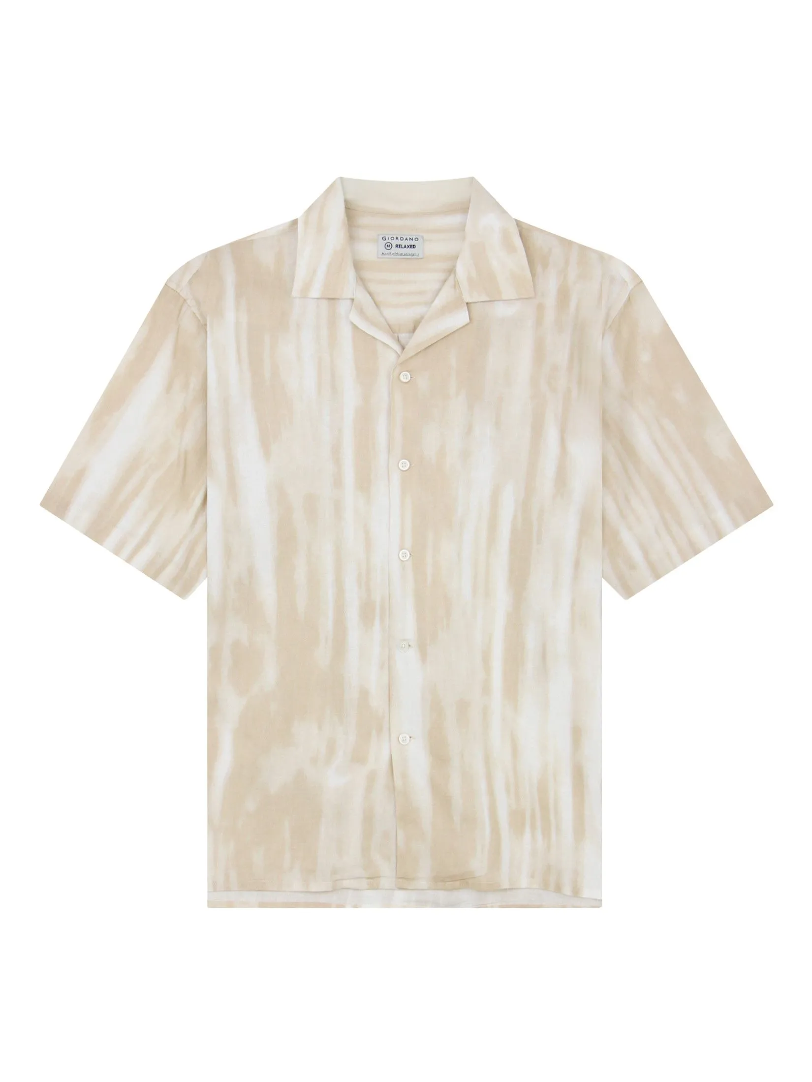 GIORDANO Men's Relax Printed Linen Shirt  Khaki x White