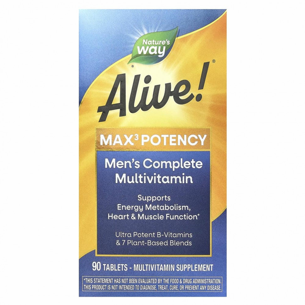 Nature's Way, Alive! Max3 Potency, мультивитамины для мужчин, 90 таблеток