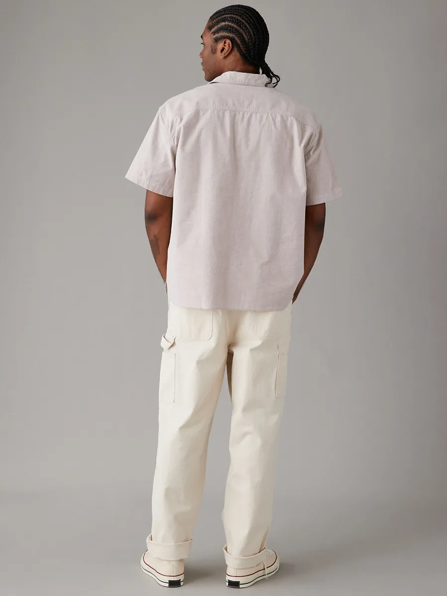 AMERICAN EAGLE MEN TOASTED ALMOND SS OVERSIZED CAMP COLLAR YD STRETCH OXFORD 238 TOASTED ALMOND