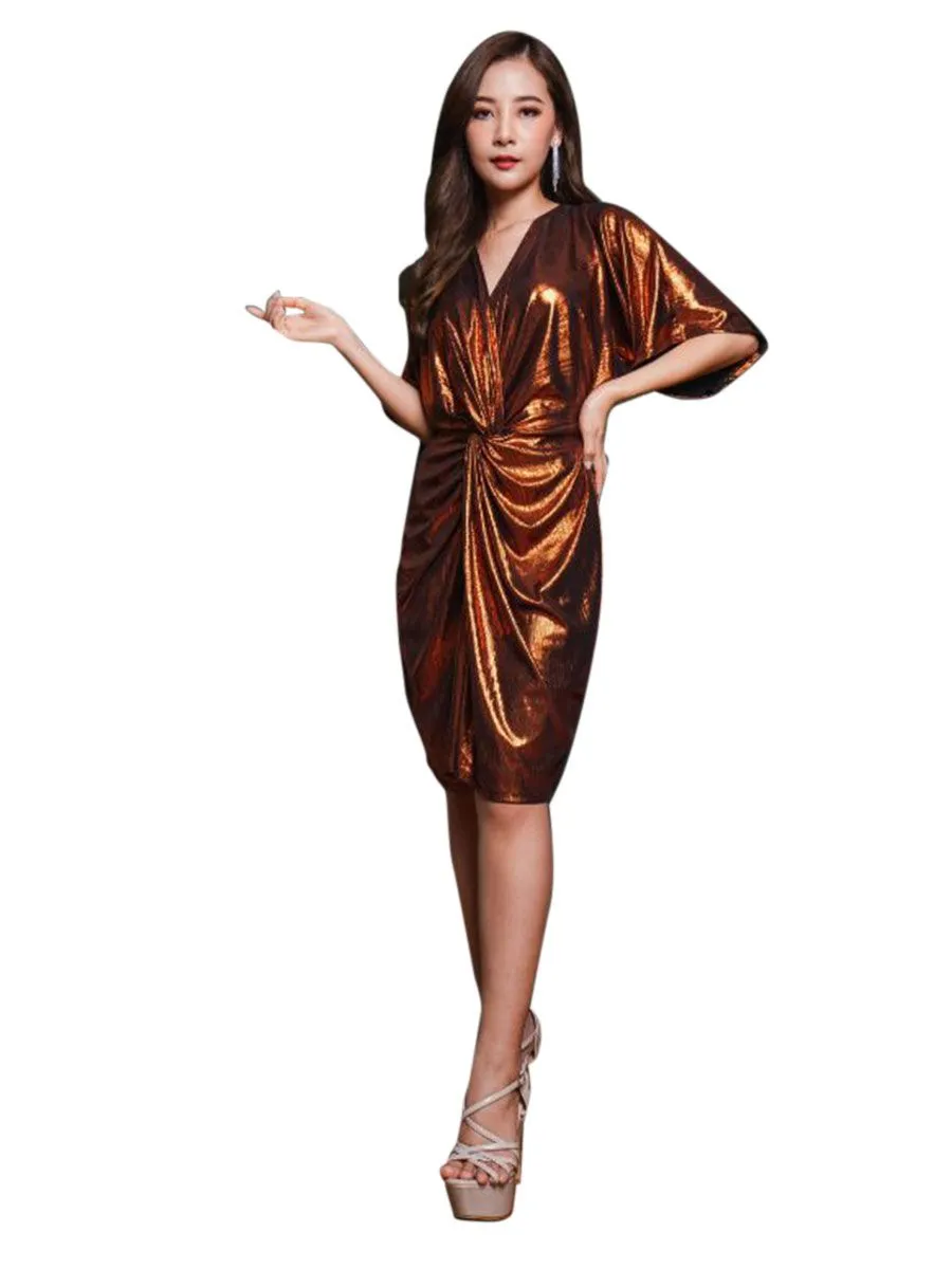 ROSE THE LABEL Dahlia Metallic Dress ROSEDAHLIAC Copper