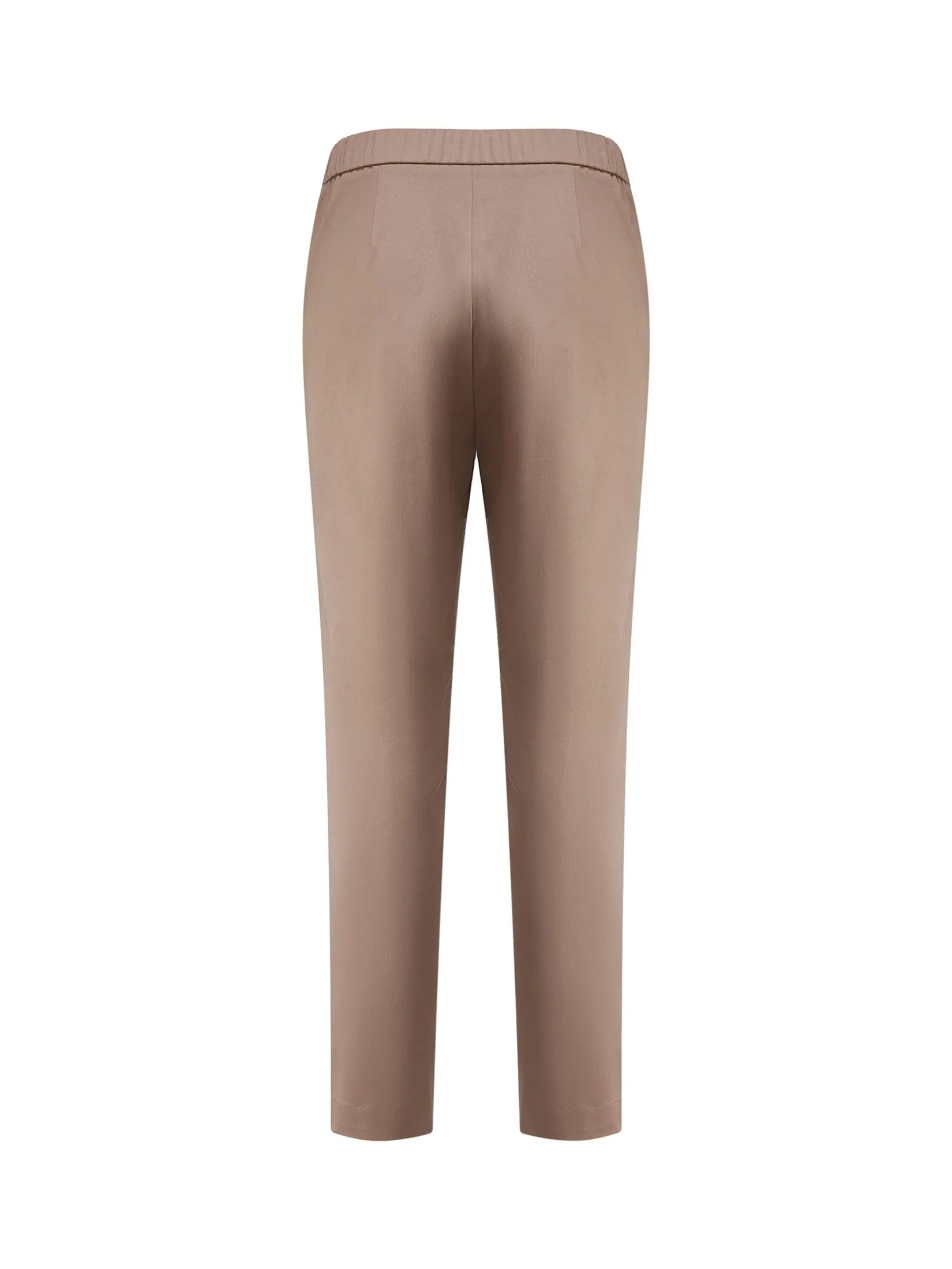 G2000 Women Clothing Cotton Blend Spandex Satin Casual Pants W/ Elastic Waistband Cropped Cigarette Shape - Brown