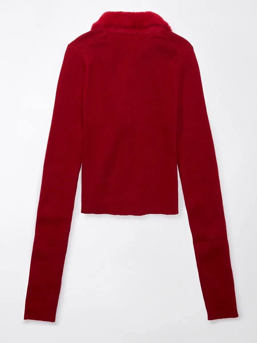 AMERICAN EAGLE WOMEN 1067 FITTED COLLARED ZIP 600 RED