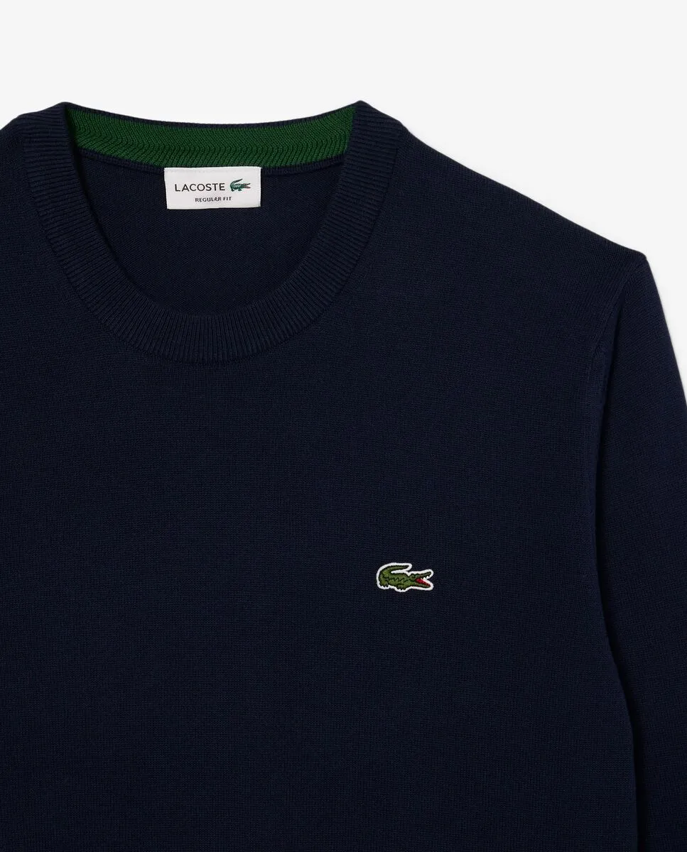 LACOSTE Men’s Organic Cotton Crew Neck Sweater Blue