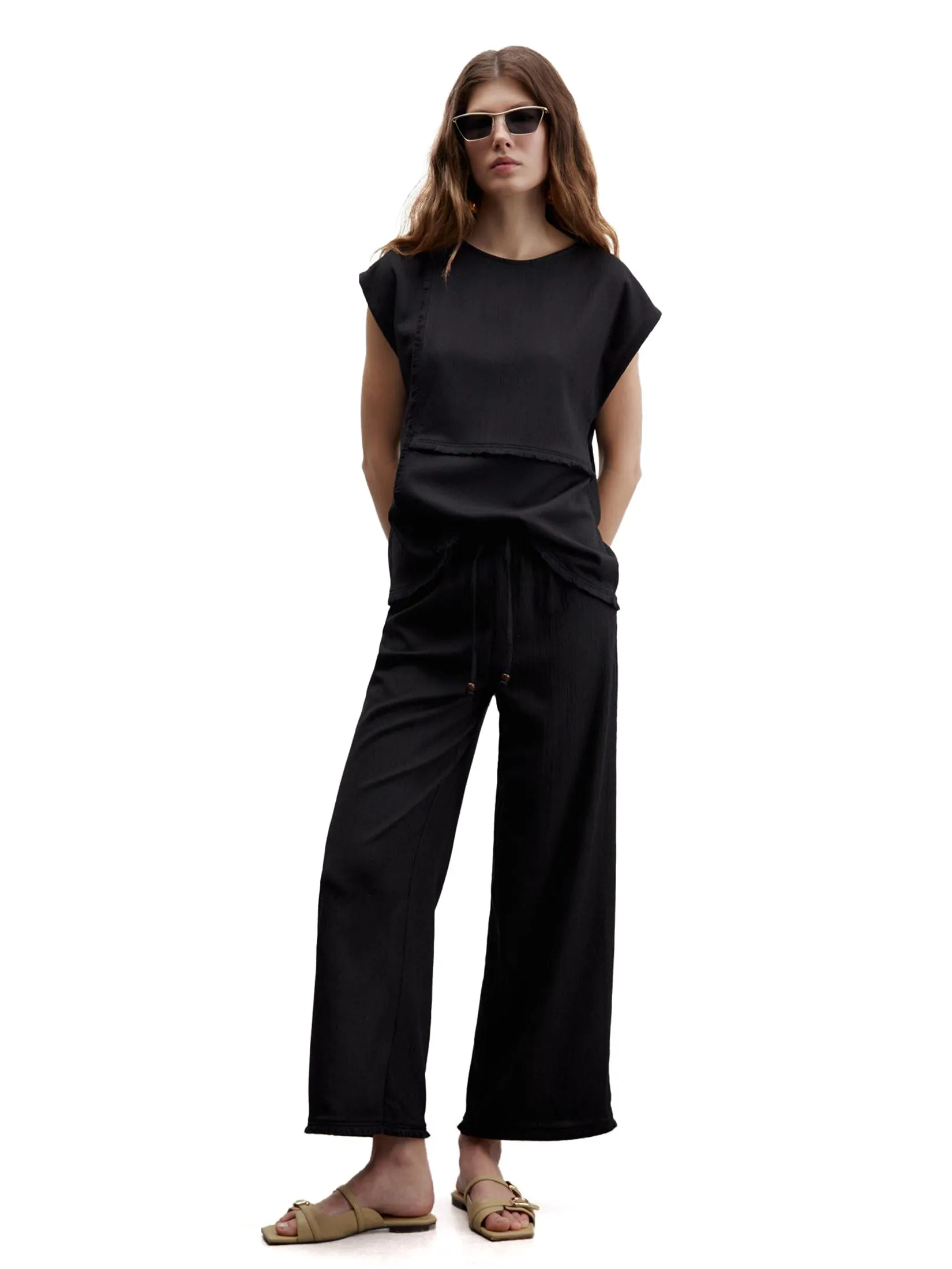 SFERA Women Trousers Wide Leg Fringe