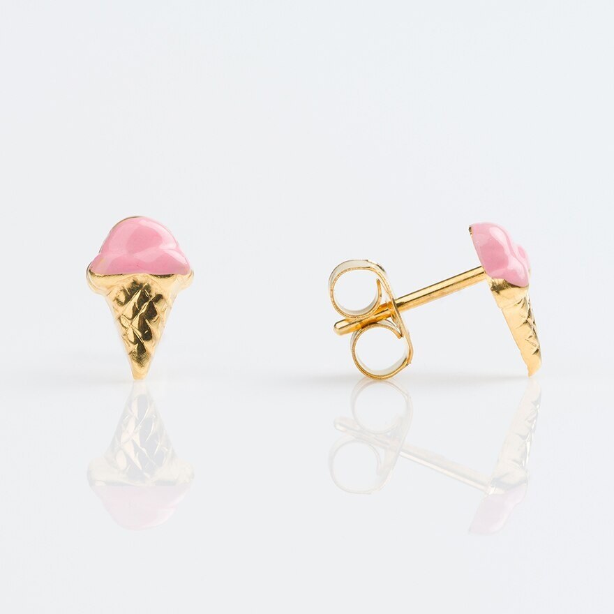 Studex Tiny Tips Earrings For Sensitive Ear Gold Plated Pink Ice Cream