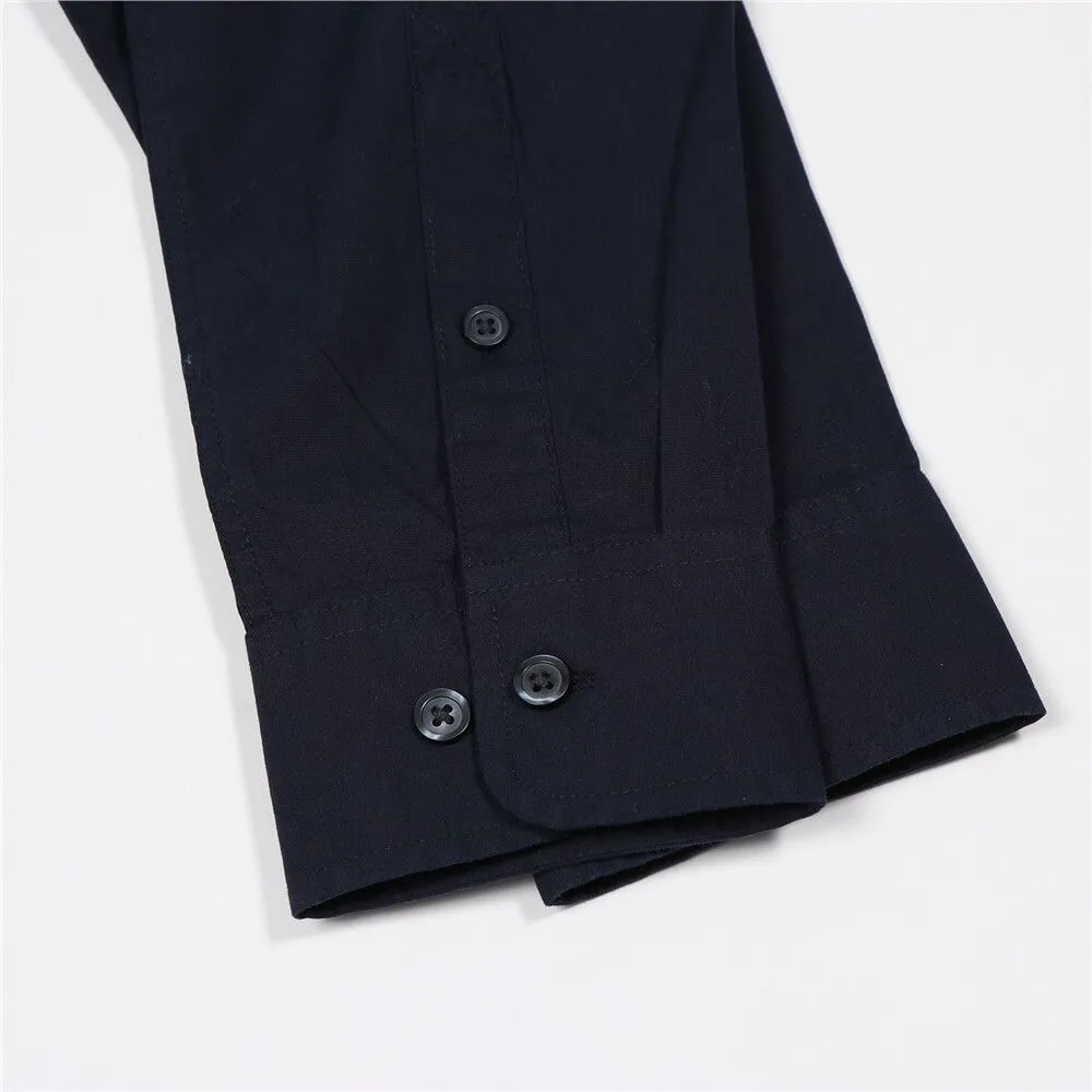 GIORDANO Navy Blue Men's Stretch Long Sleeve Slim Button Front Shirt