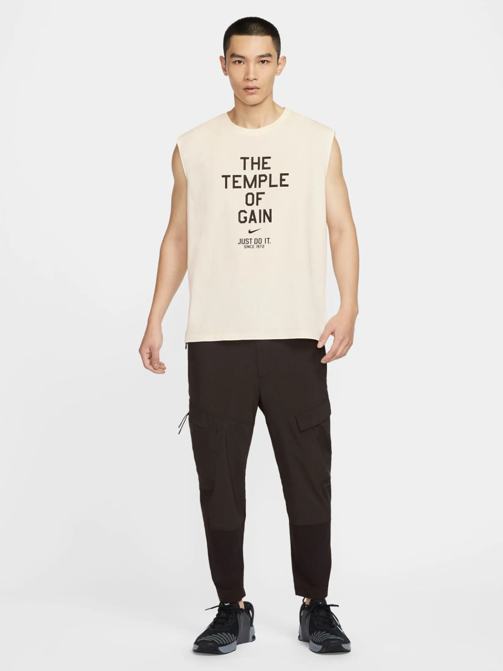 NIKE Men T-Shirt Sleeveless Gym Culture Pale Ivory