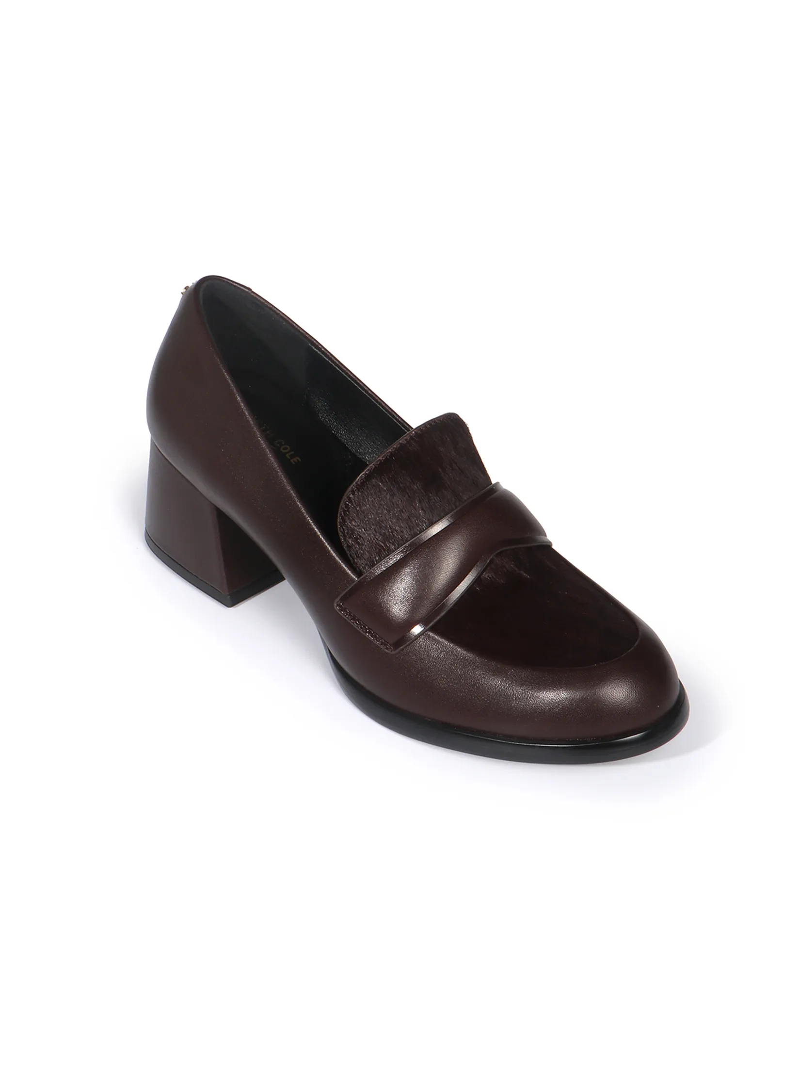 KENNETH COLE WOMEN HEELS ALINA LOAFER X ANNE THONGPRASOM /CHOCOLATE/CALF HAIR