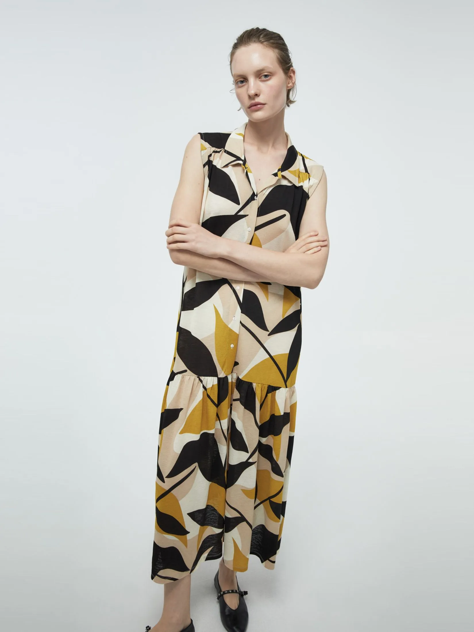 SFERA Women Midi Dress Basic Shirt Mustard