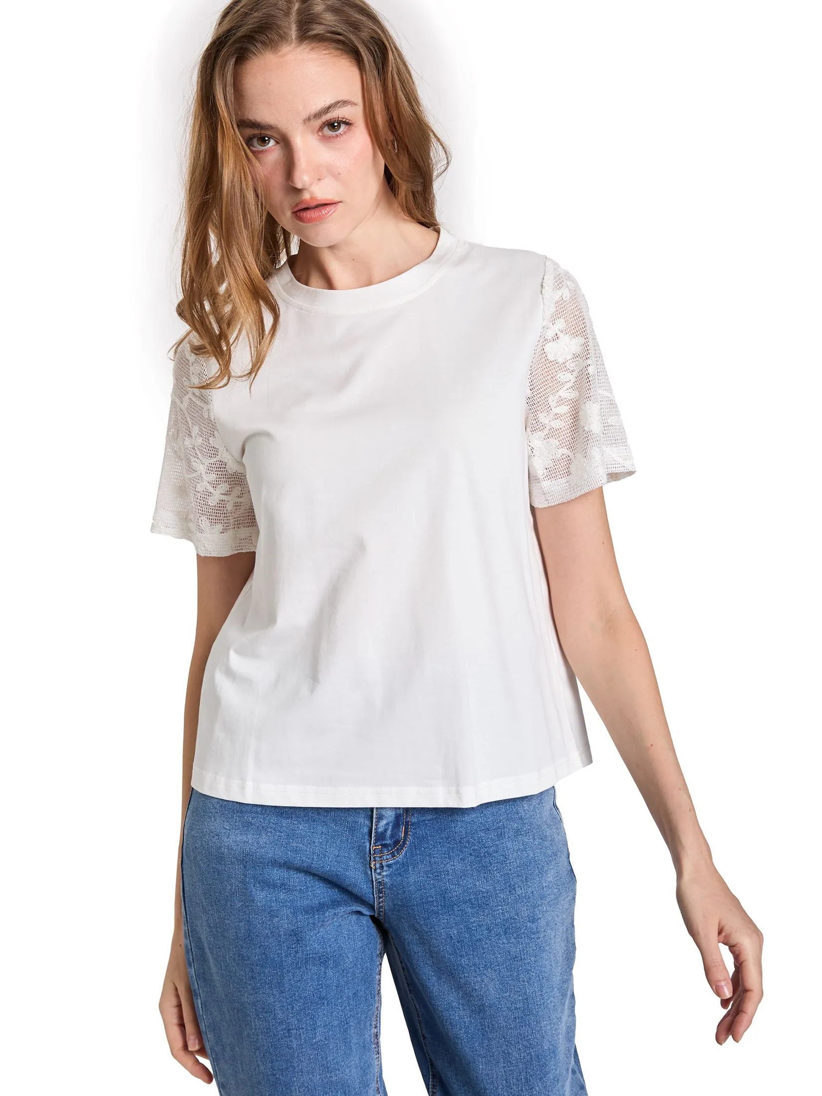 FOF Women T-Shirt Short Sleeves with Lace