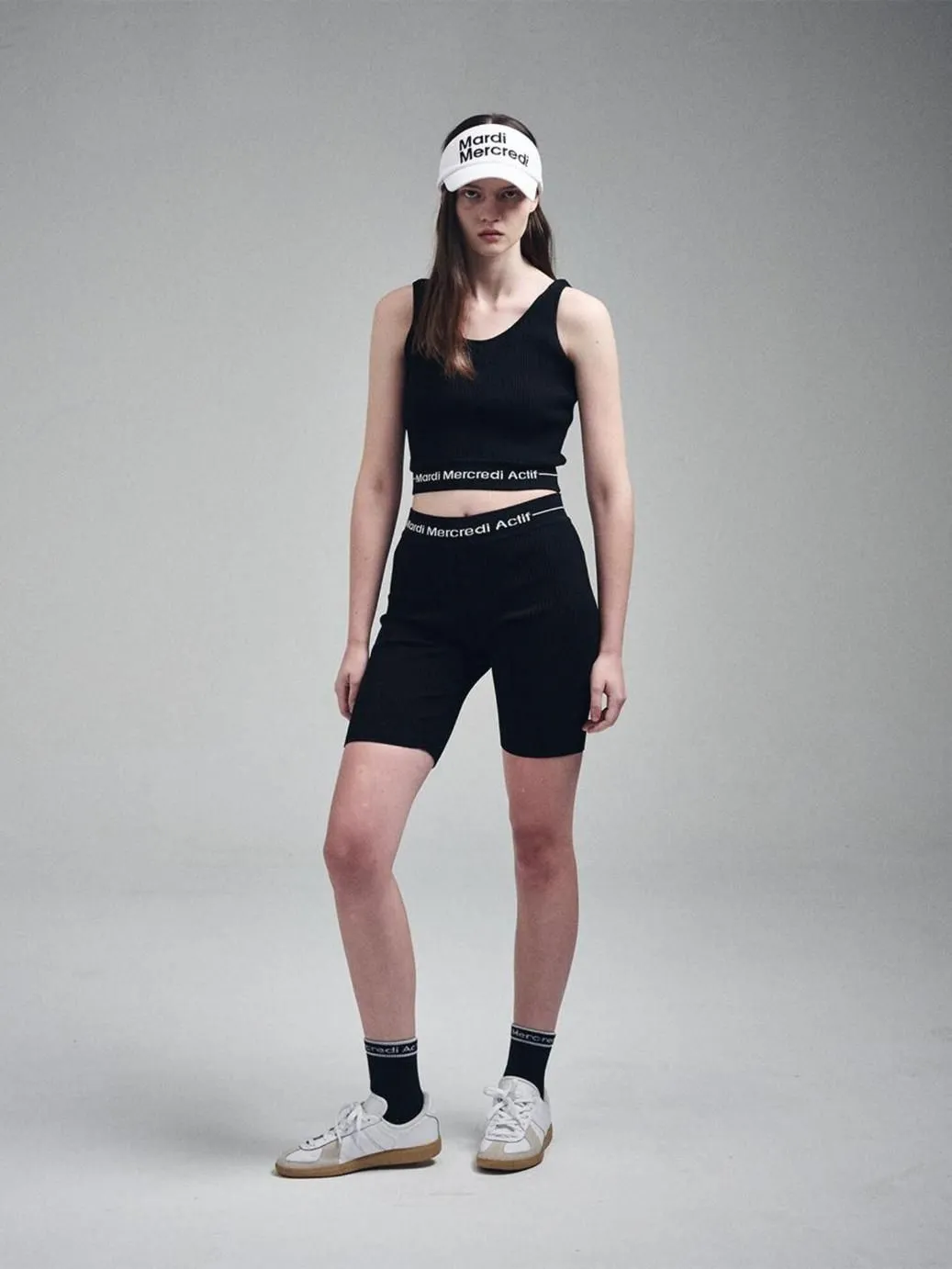 MARDI MERCREDI ACTIF Sleeveless Knit Tank Top Logo Jacquard Band Black Ivory F