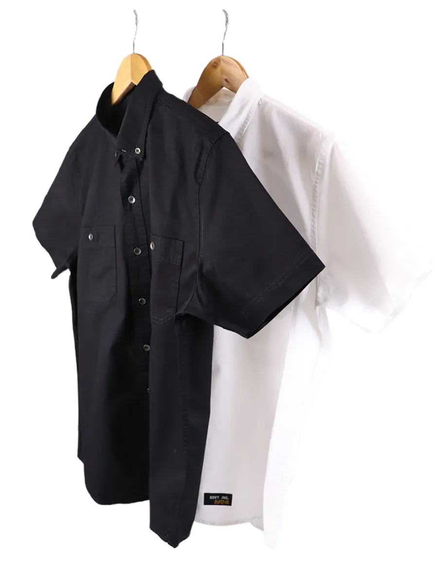 BOVY Men Shirt Short Sleeves Cotton Twill Black