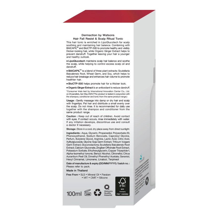 Dermaction by Watsons Hair Fall Resist  Scalp Ritual Tonic 100ml.