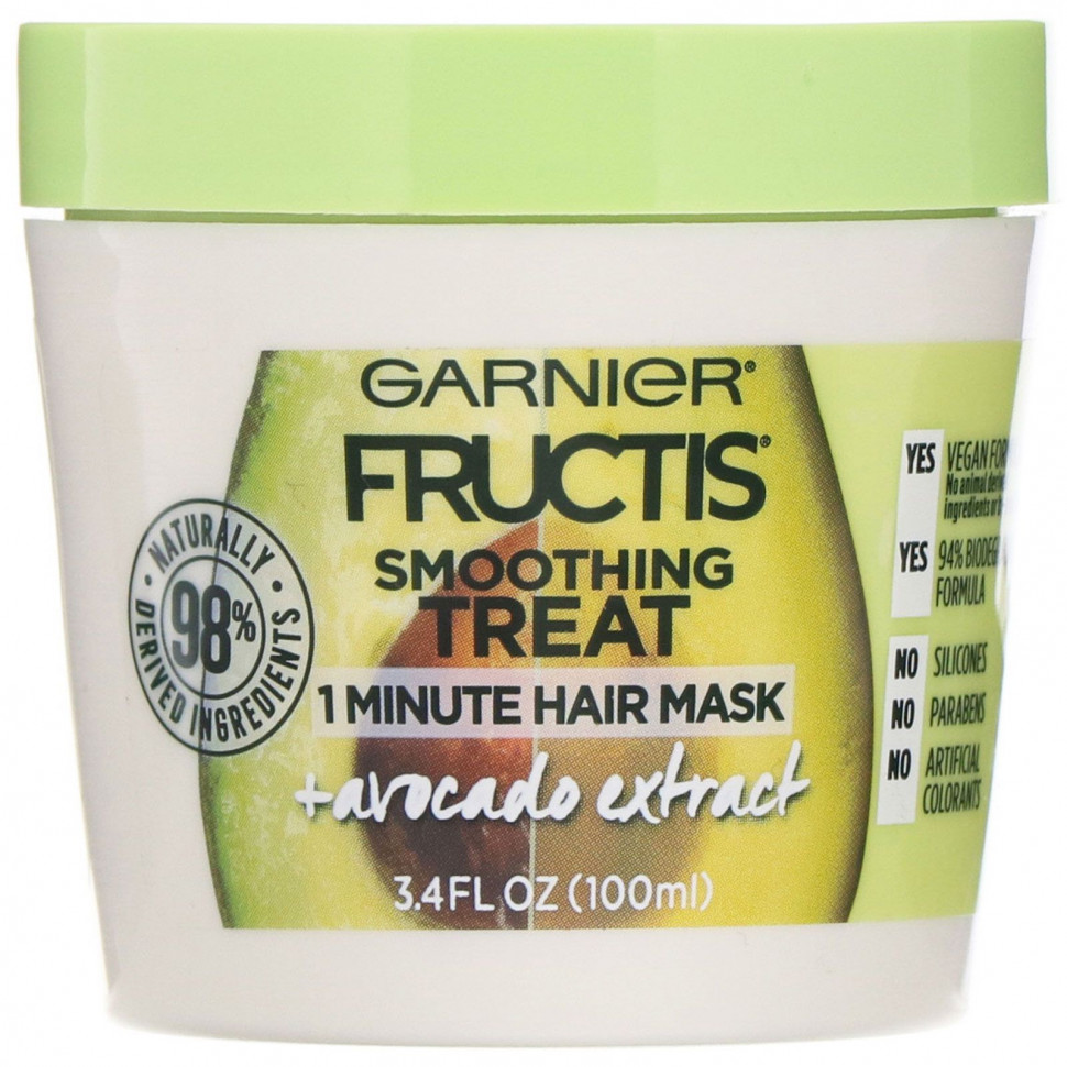 Garnier, Fructis, 1-минутная разглаживающая маска для волос, с экстрактом авокадо, 100 мл - GNR-54471-384 мл