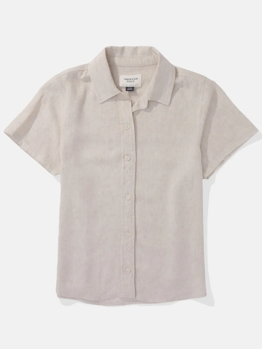 AMERICAN EAGLE WOMEN INTL SHORT SLV CORE SHIRT 109 NATURAL