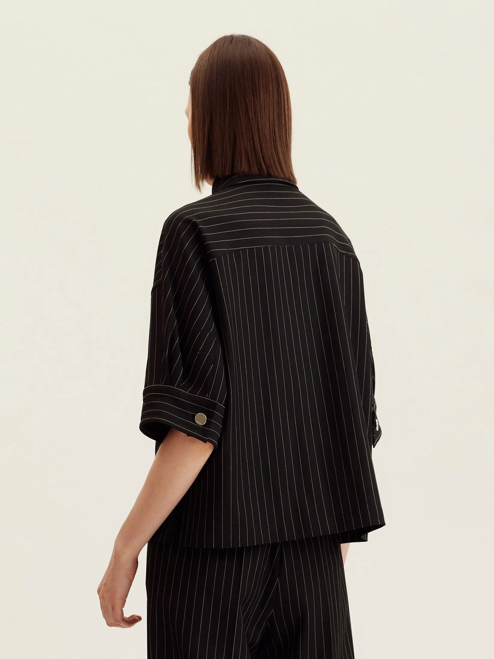 ASAVA (AW24) Pinstriped Women Cropped Shirt Black