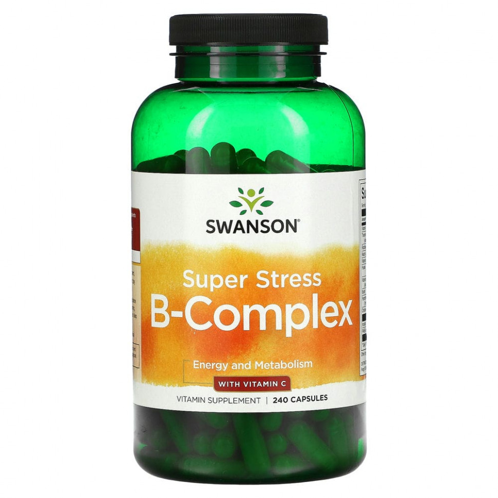 Swanson, Super Stress B-Complex с витамином C, 240 капсул - SWV-11073-100 шт.