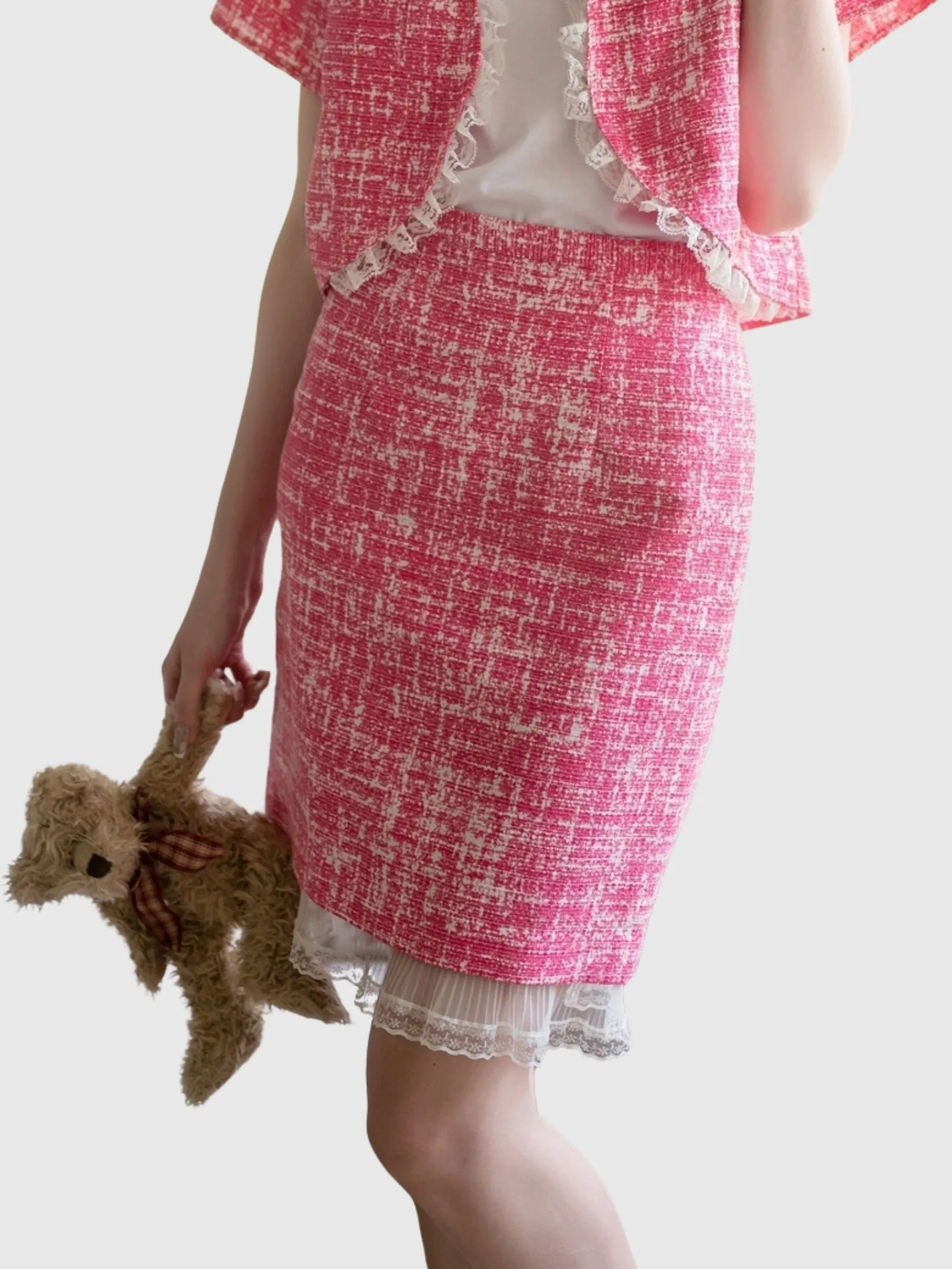 AMILA Women Skirt Trousers Suiting Tweed Pink