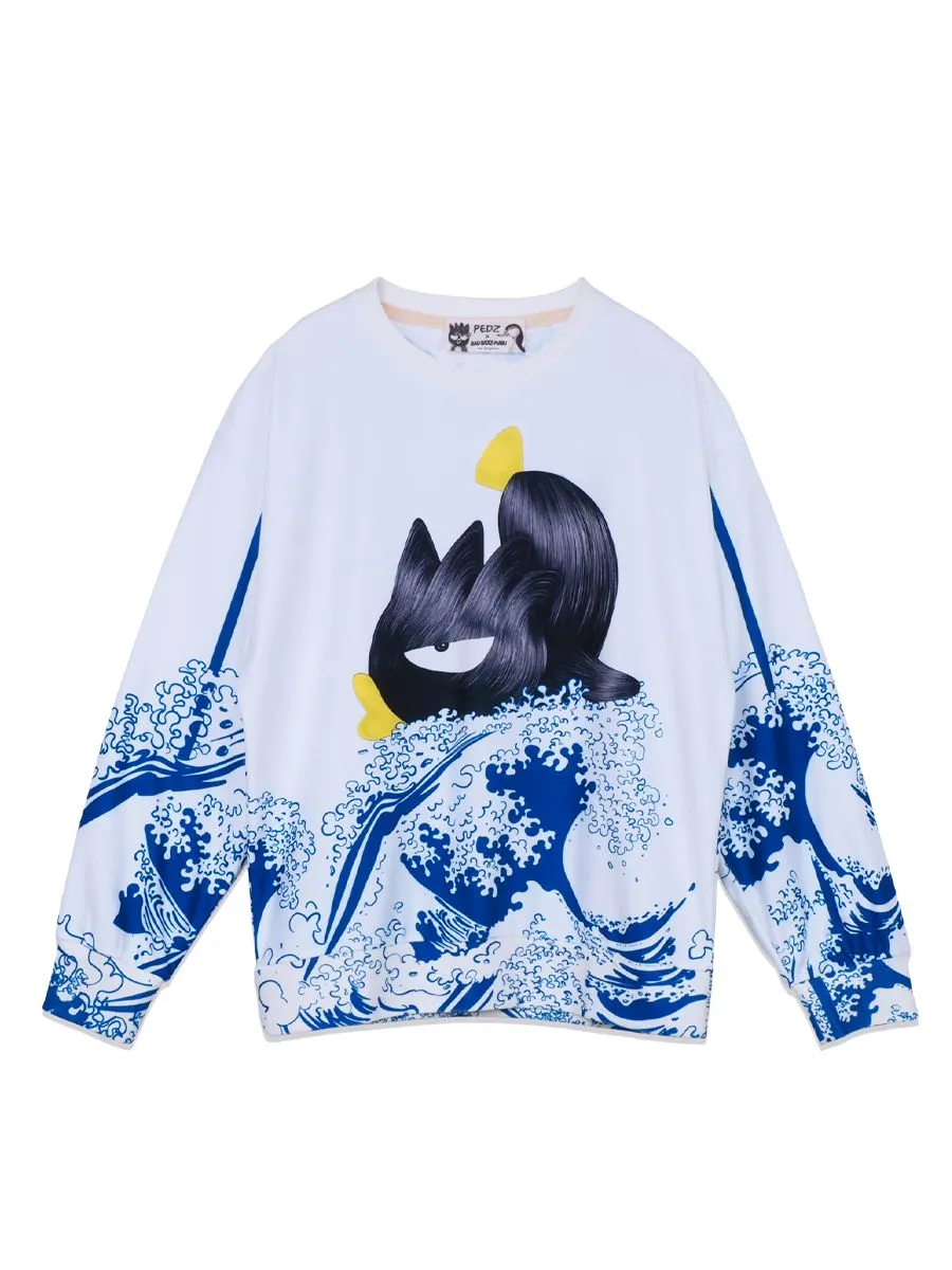 PEDZ WHITE  THE GREAT WAVE SWEATSHIRT
