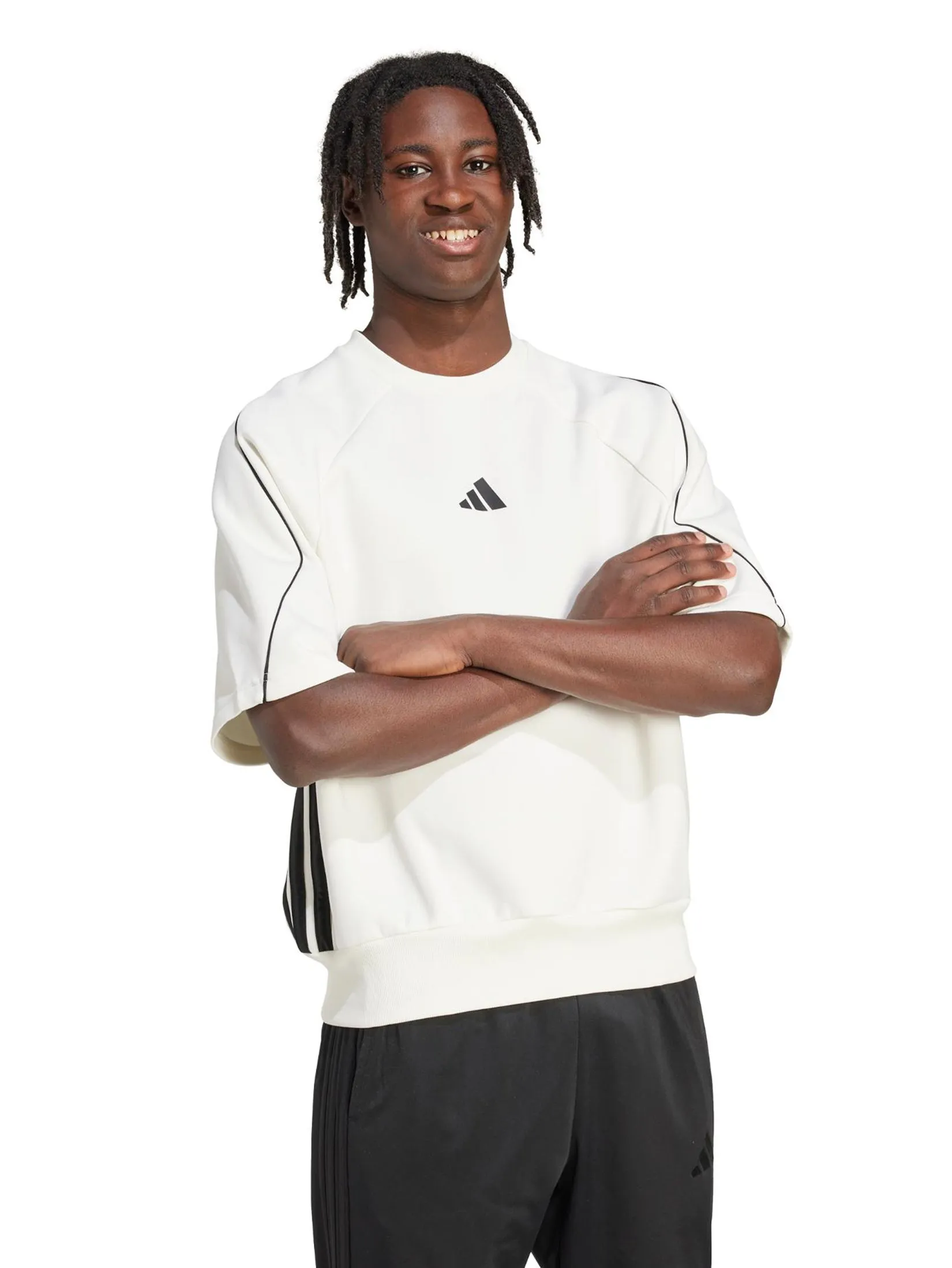 ADIDAS Men Sweatshirt Short Sleeves Stadium JX5636 Off White / Black