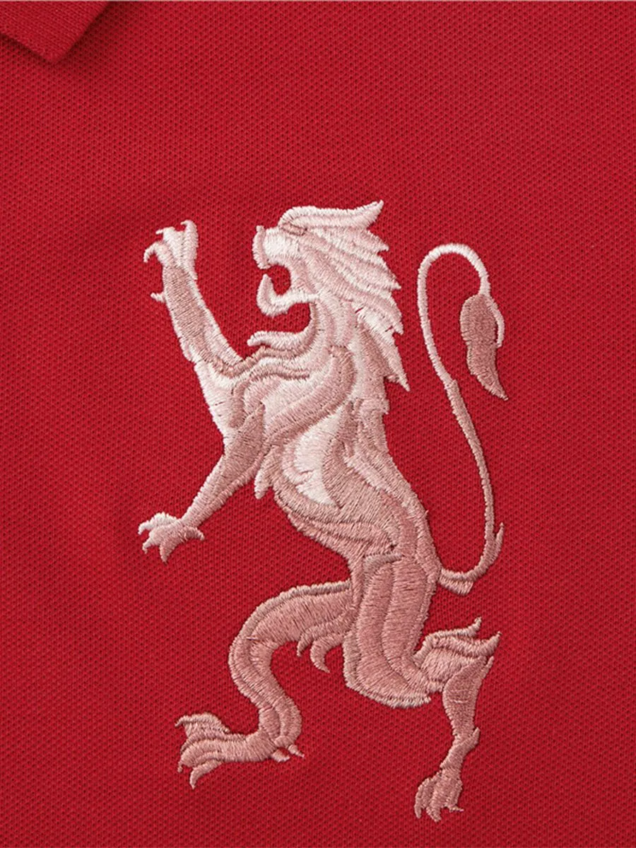 GIORDANO Men's Lycra Pique Embroidery Polo (3D Lion)  Haute Red