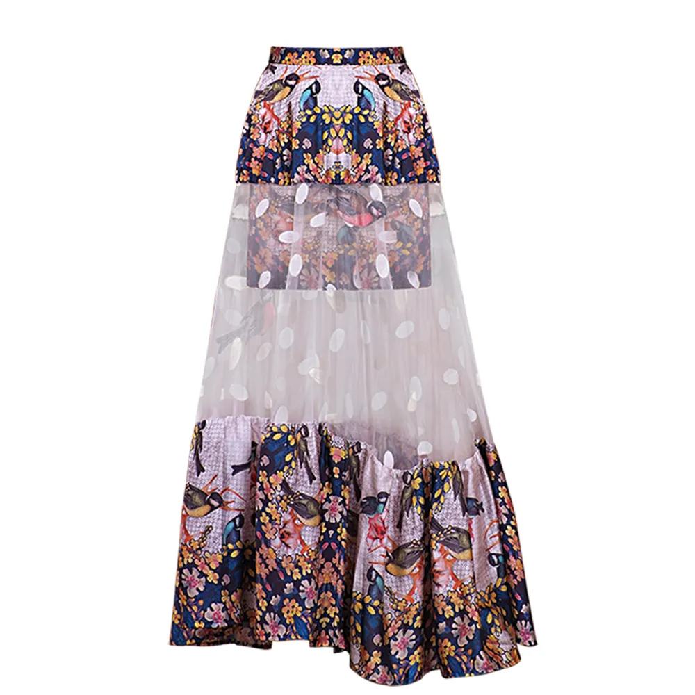 PEDZ Floral Pedz Aesthetic Bird with Zinnia Maxi Skirt