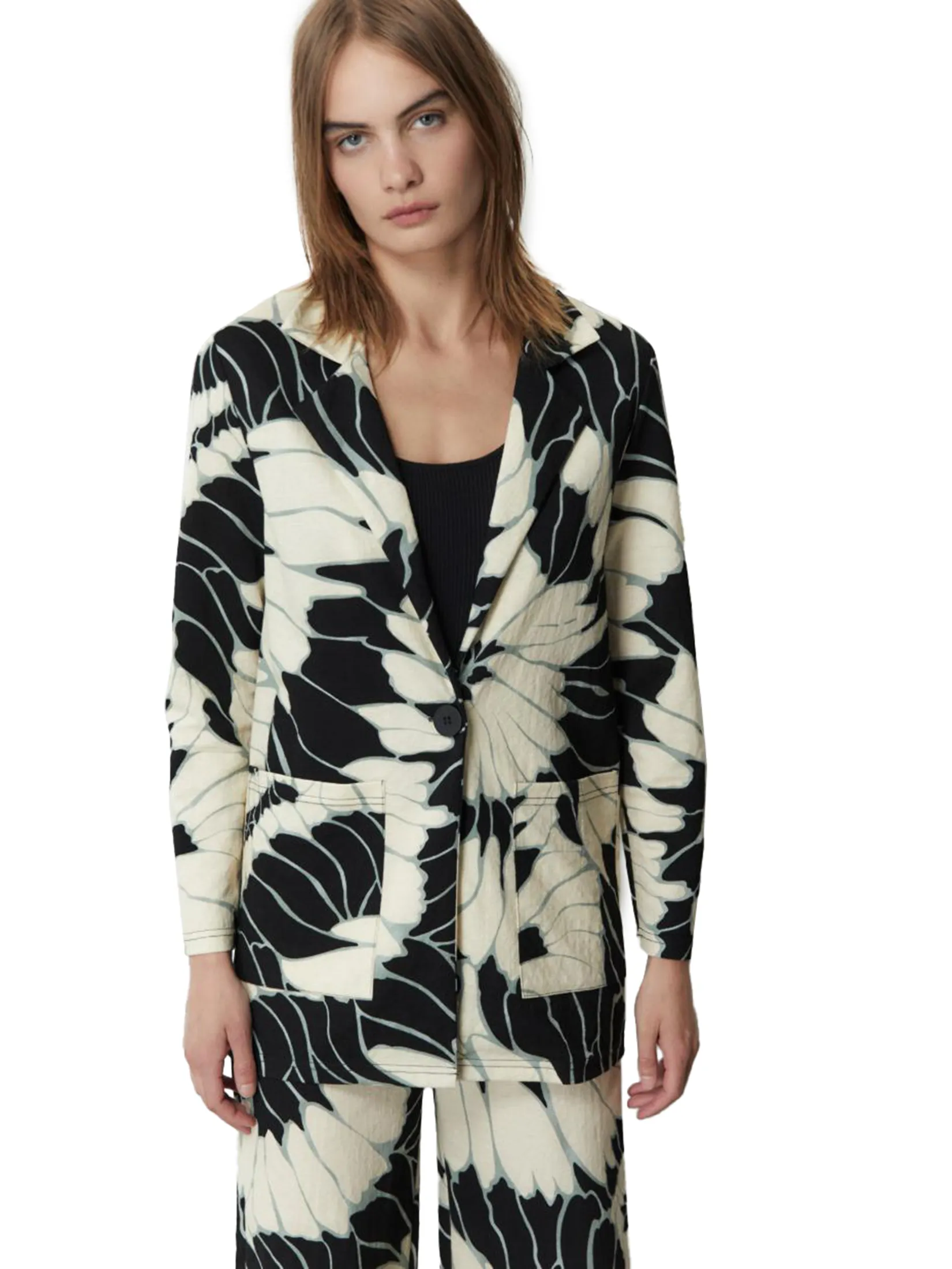 SFERA Women Blazer Linen Effect Printed White Size - L