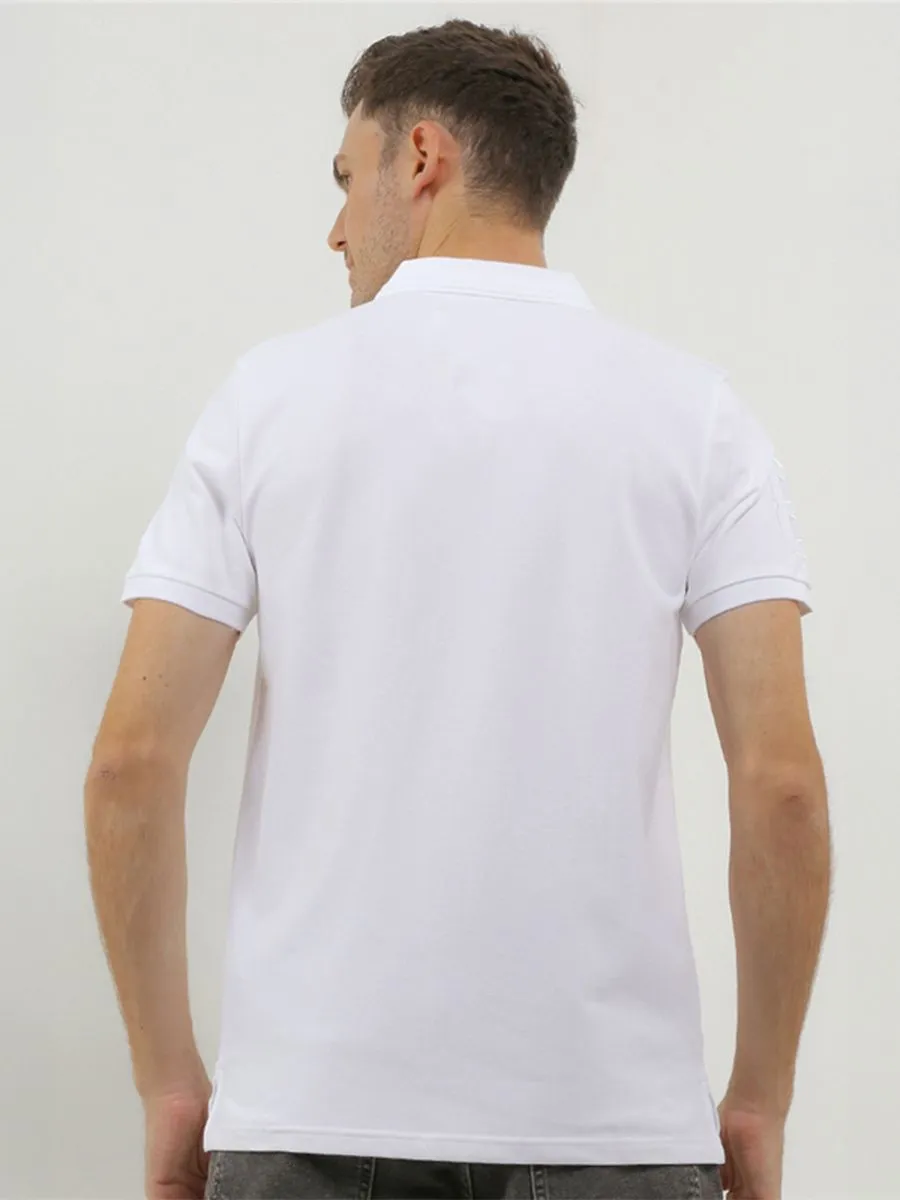 GIORDANO Men's Lycra Pique Embroidery Polo (3D Lion)  White